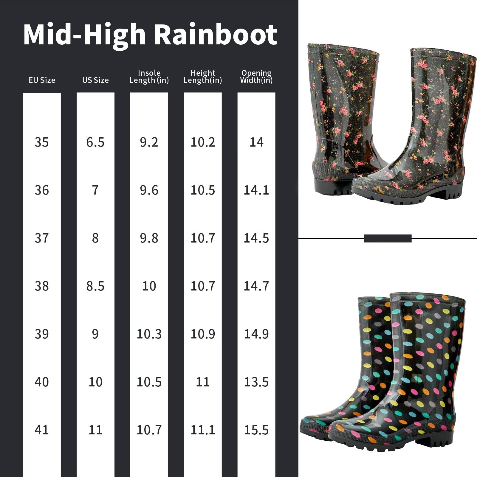 DaeRainy Women's Waterproof Mid-Calf Rain Boots - Non-Slip Garden, Fishing, Farm & Outdoor Work Boots for Women - Perfect for Rainy Days, Yard Work & Outdoor Adventures