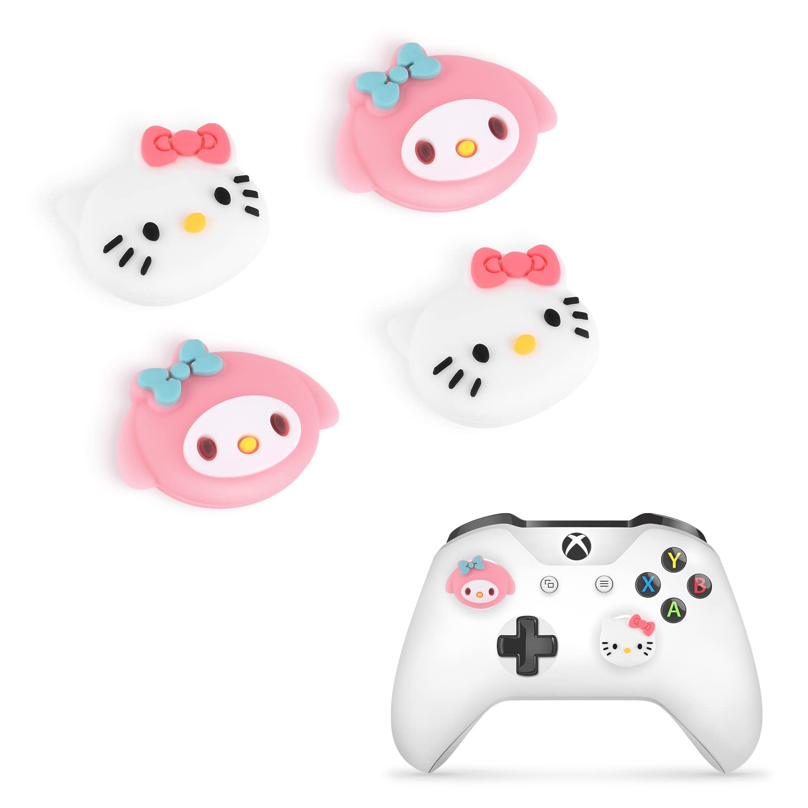 DLseego 4PCS Soft Silicone Thumb Grips for Xbox One, PS5, PS4, Switch Pro & Steam Deck Controllers - Anti-Slip Joystick Covers with Cute Cat & Rabbit 3D Design - Perfect for Gaming, Streaming & Long Play Sessions
