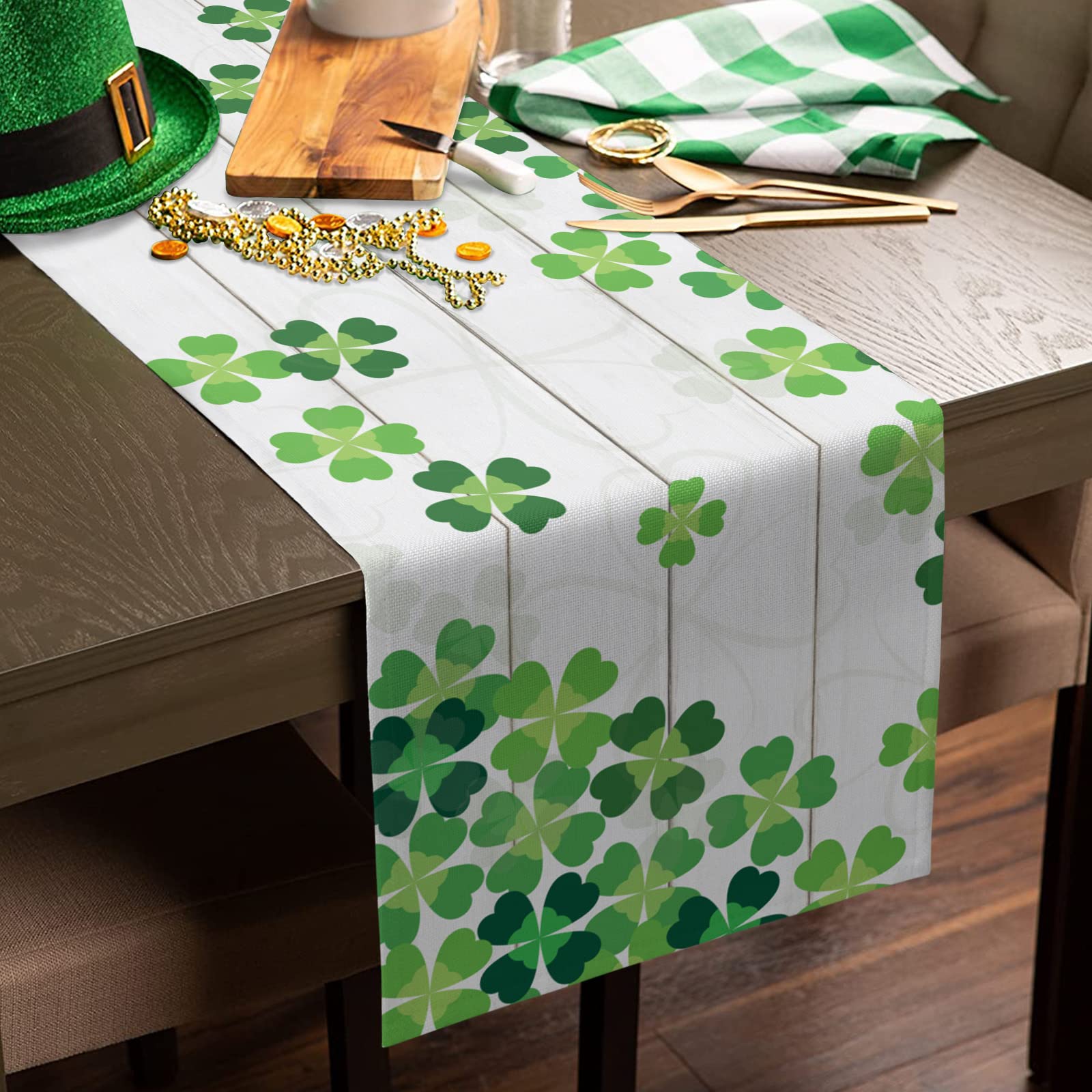 36 Inch St. Patrick's Day Table Runner - Shamrock Clover Design for Kitchen, Dining & Coffee Tables - Perfect for Party Decor & Home Celebration (13x36 Inches) | Great for St. Patrick's Day Parties, Irish Themed Events & Festive Home Decorations