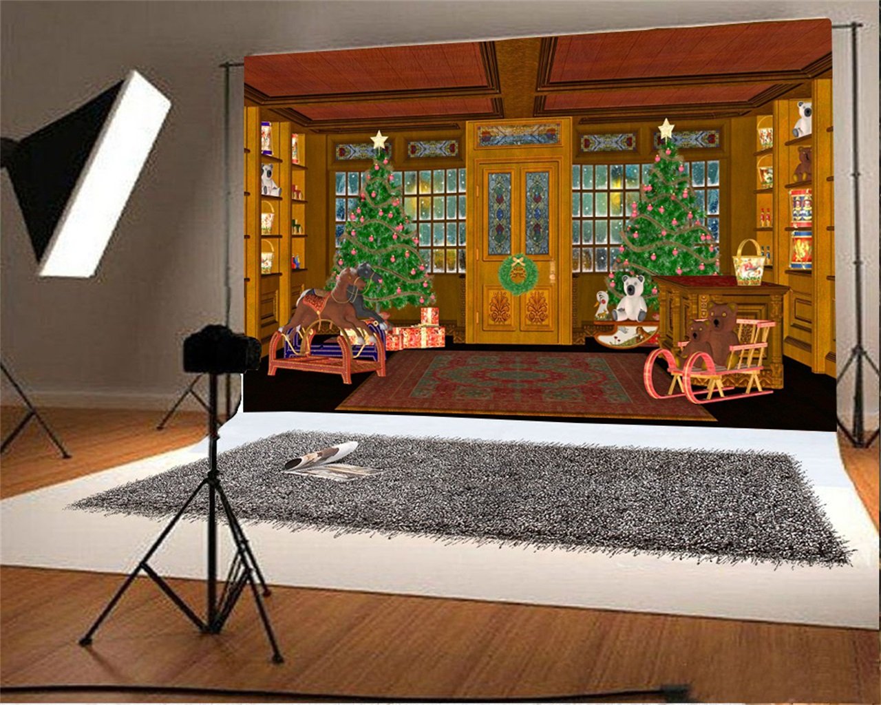 7x5ft Christmas Winter House Xmas Party Backdrop - Santa Claus, Beers & Wood Photography Background for Family, Kids & Adults - Perfect for Holiday Portraits, Studio Props & Video Drapes