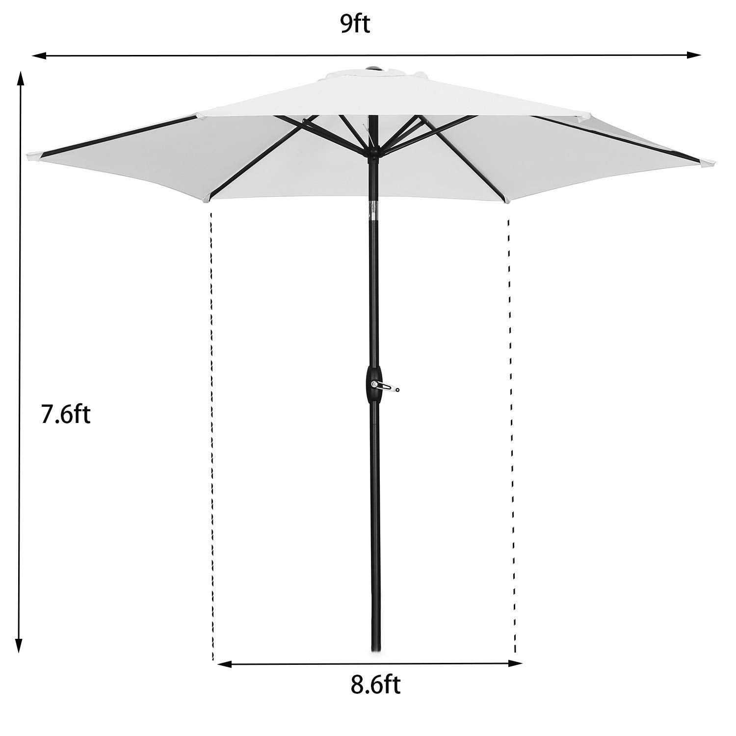 9ft Patio Umbrella with Tilt Function & 6 Sturdy Ribs - Heavy Duty Outdoor Market Umbrella for Poolside, Garden, Backyard, and Restaurant Dining Areas