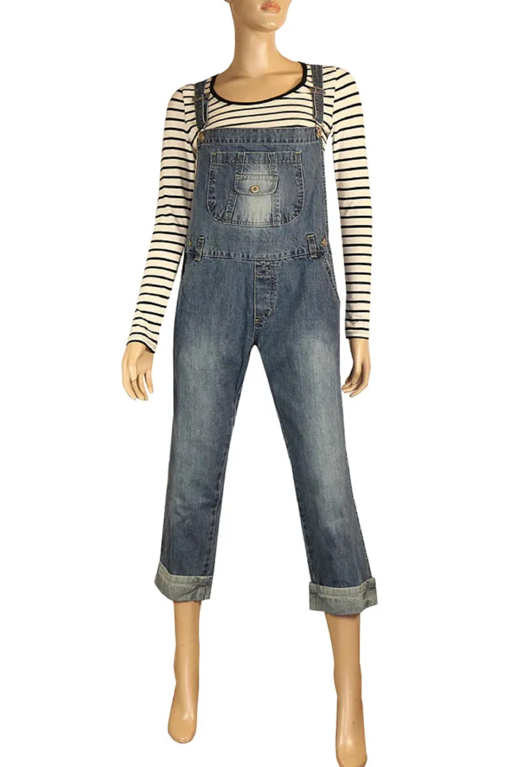 Women's Clove Jeans Capri Dungarees - Straight Leg Blue Denim Jumpsuit with Coin Pocket - Plus Size 8-22 - Casual Outfit for Work, Weekend & Street Style