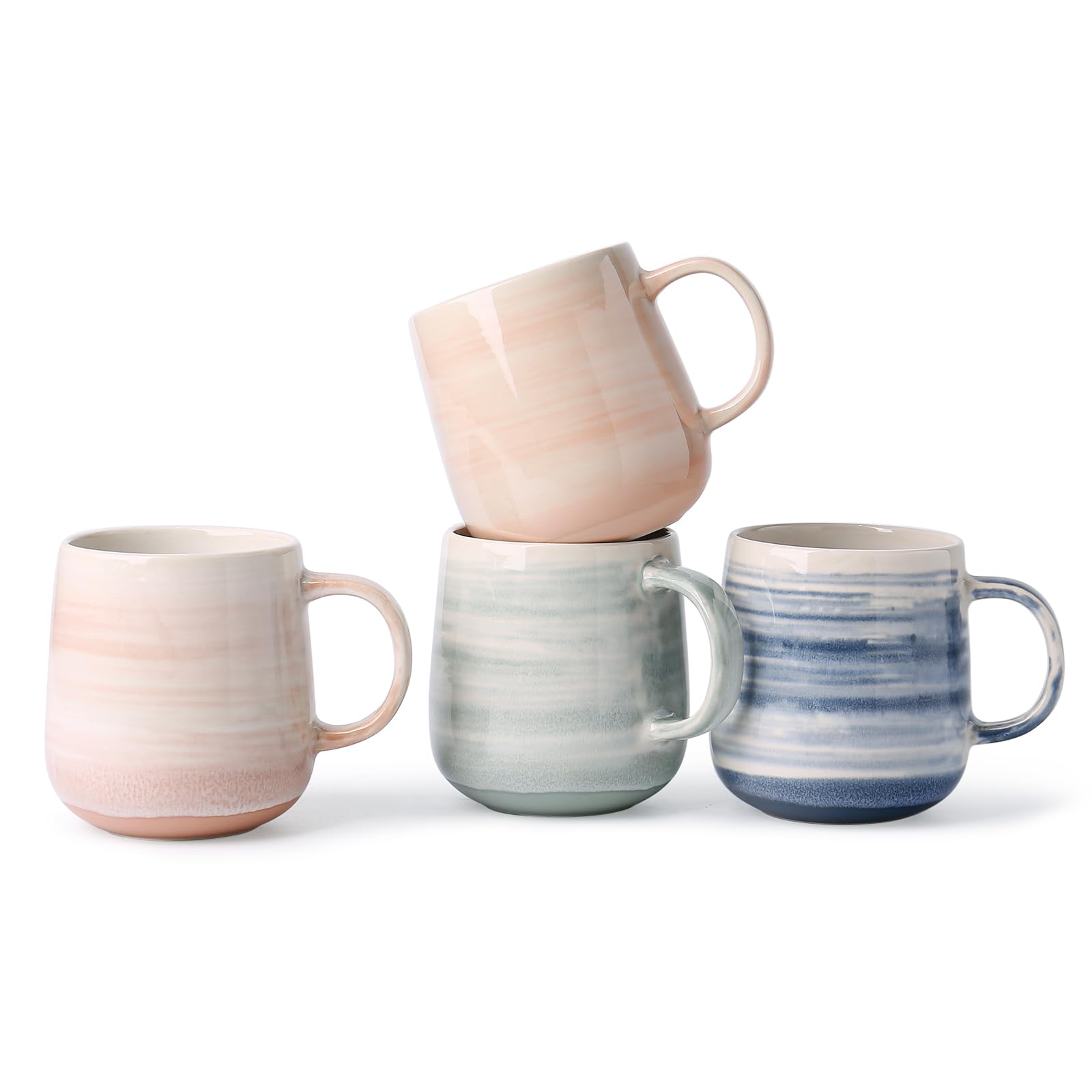 4-Pack 12oz Ceramic Coffee Mugs with Large Handles - Perfect for Coffee, Tea & Cocoa at Home