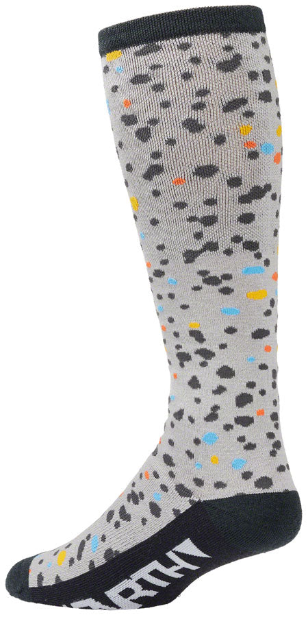 45NRTH Speck Heavyweight Knee High Wool Socks for Men & Women - Warm Winter Hiking & Snow Boot Socks, Gray/Dark Blue, Medium - Perfect for Outdoor Activities, Skiing, and Cold Weather Adventures