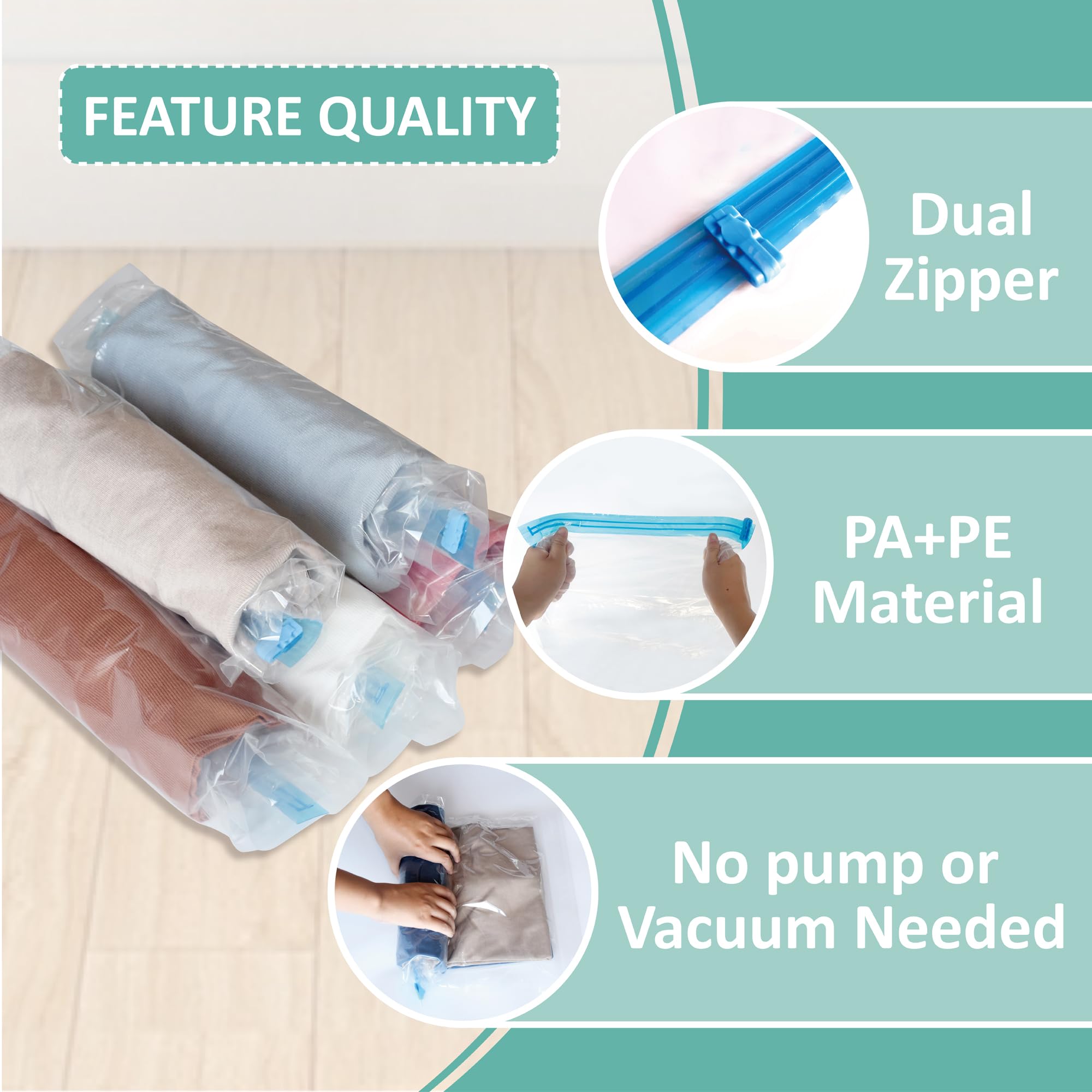 16 Pack Space Saver Compression Bags for Travel - No Vacuum Needed - Cruise Accessories & Packing Essentials | Perfect for Organizing Luggage, Clothes Storage & Maximizing Suitcase Space