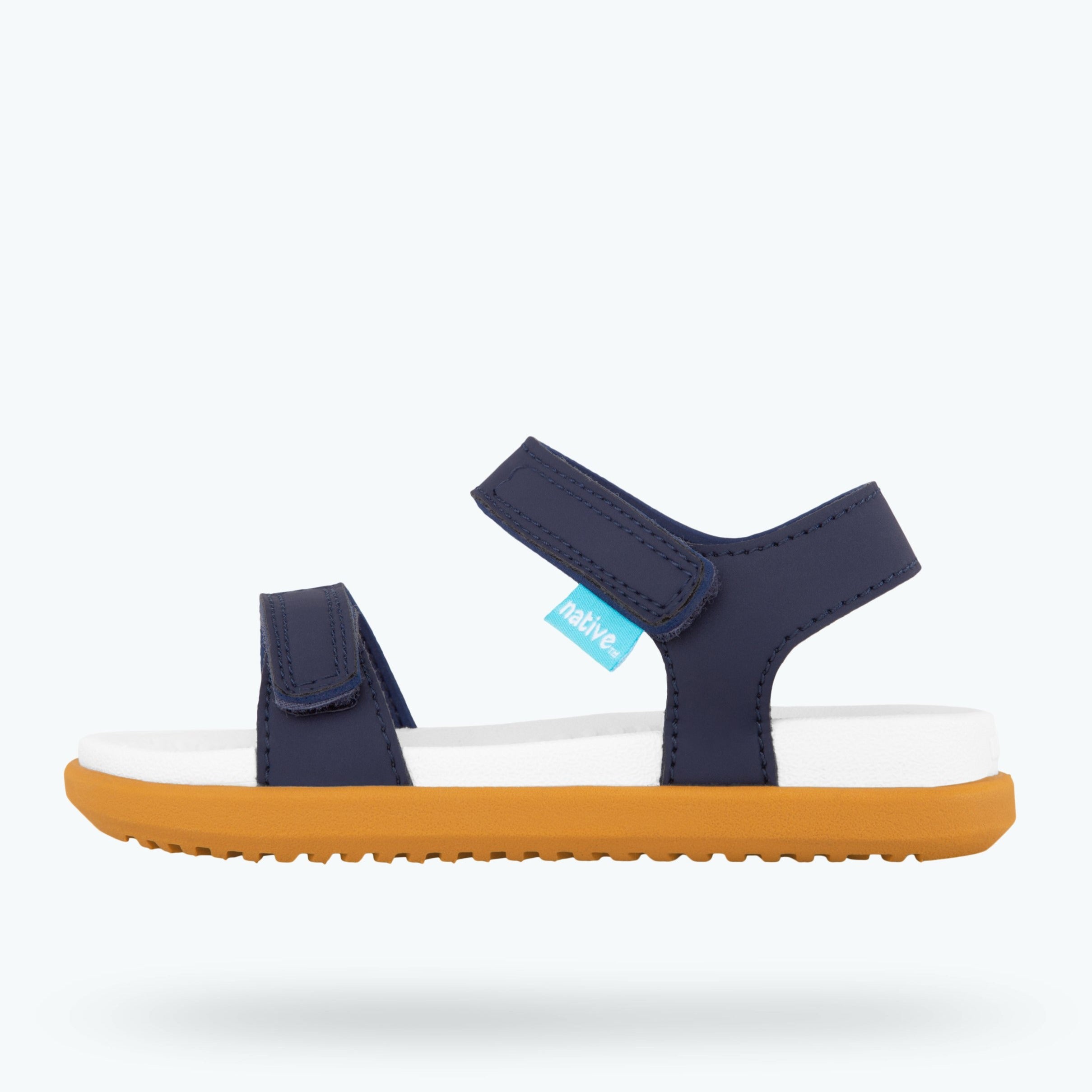 Native Shoes Charley Sandal for Toddlers & Kids - Blue/Shell White/Toffee Brown | Comfortable Summer Beach & Play Sandals for Boys & Girls