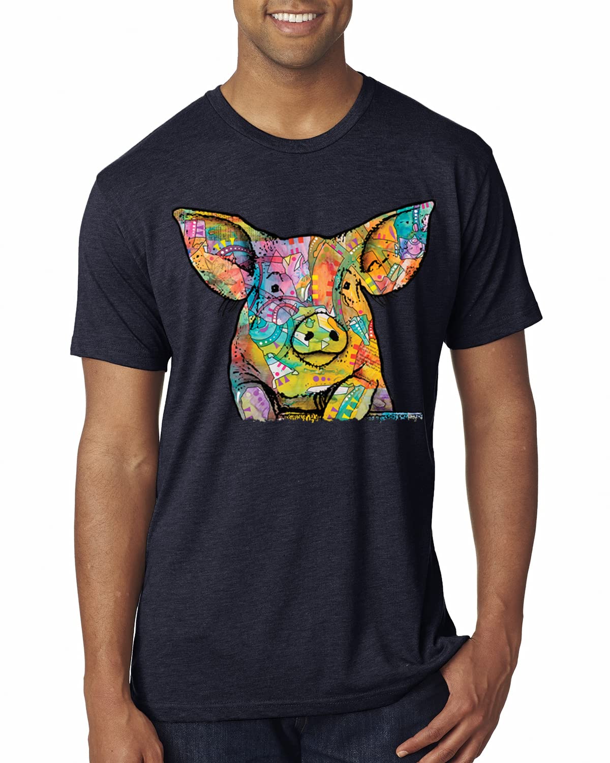 Dean Russo The Pig Animal Lover Men's Premium Tri-Blend T-Shirt - Soft Vintage Style Tee for Casual Wear & Animal Rights Supporters