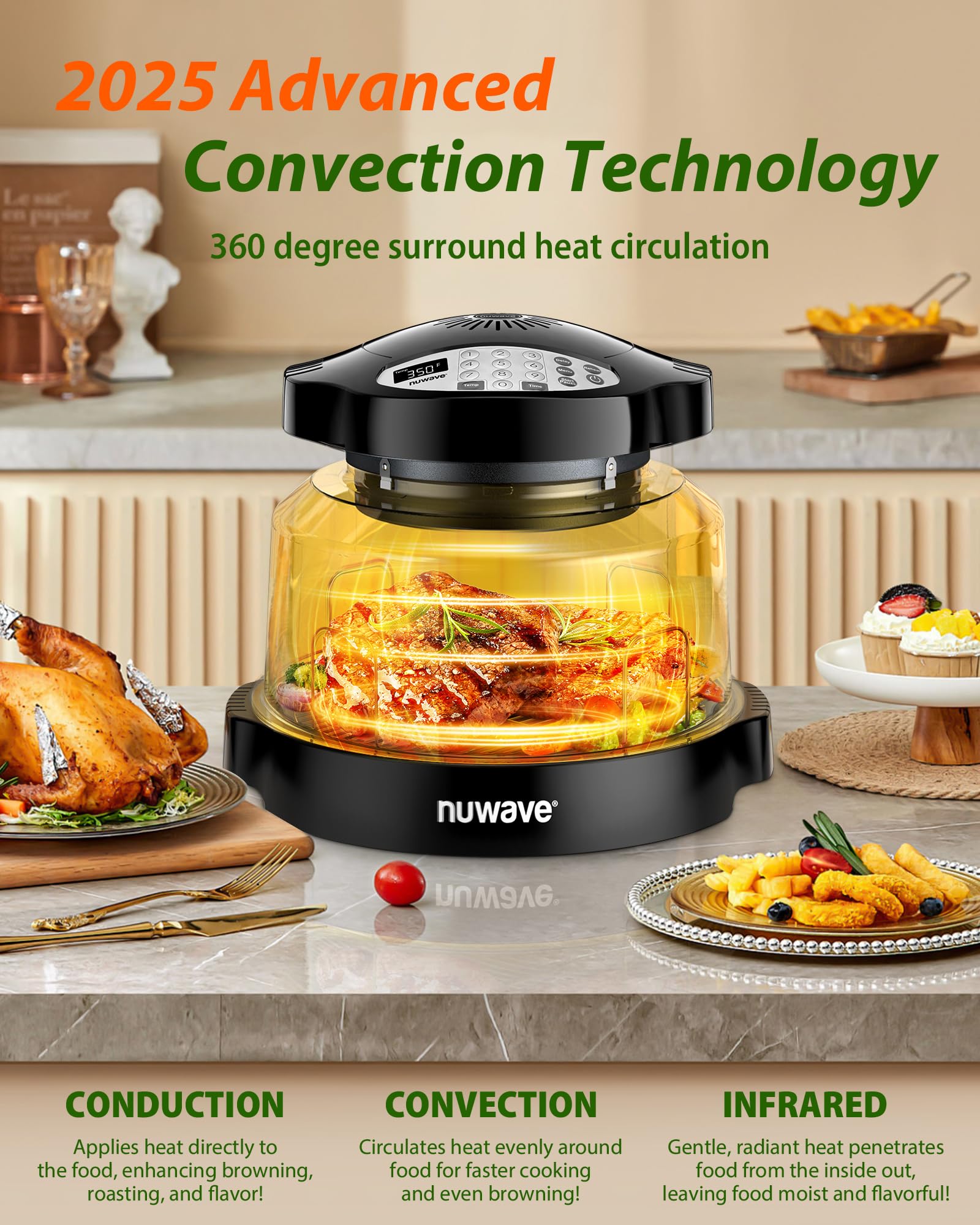 Nuwave Oven Pro Plus Air Fryer - Infrared Countertop Convection Oven with 100 Presets & 50 Memory, No Preheating Needed, Cooks Fresh or Frozen Foods Fast, PFAS-Free Black | Perfect for Baking, Roasting, Air Frying & Family Meals