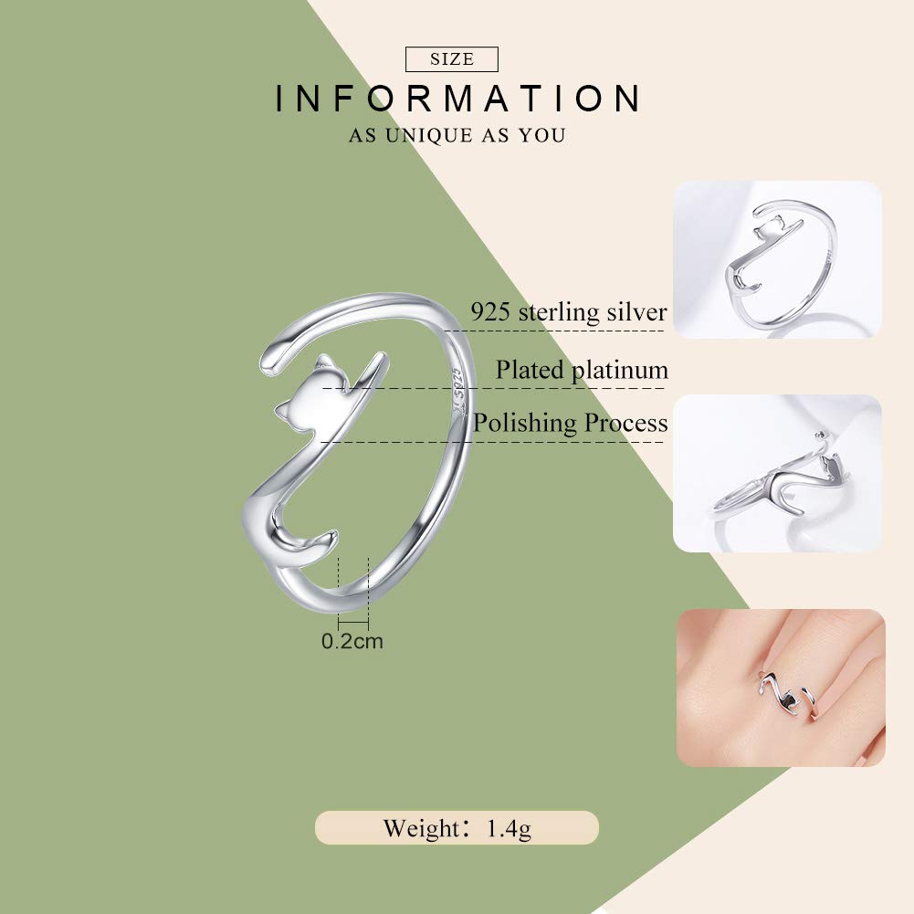 925 Sterling Silver Adjustable Cat Ring for Women - Elegant Kitty Jewelry Gift for Her, Perfect for Mother's Day, Birthday & Everyday Wear