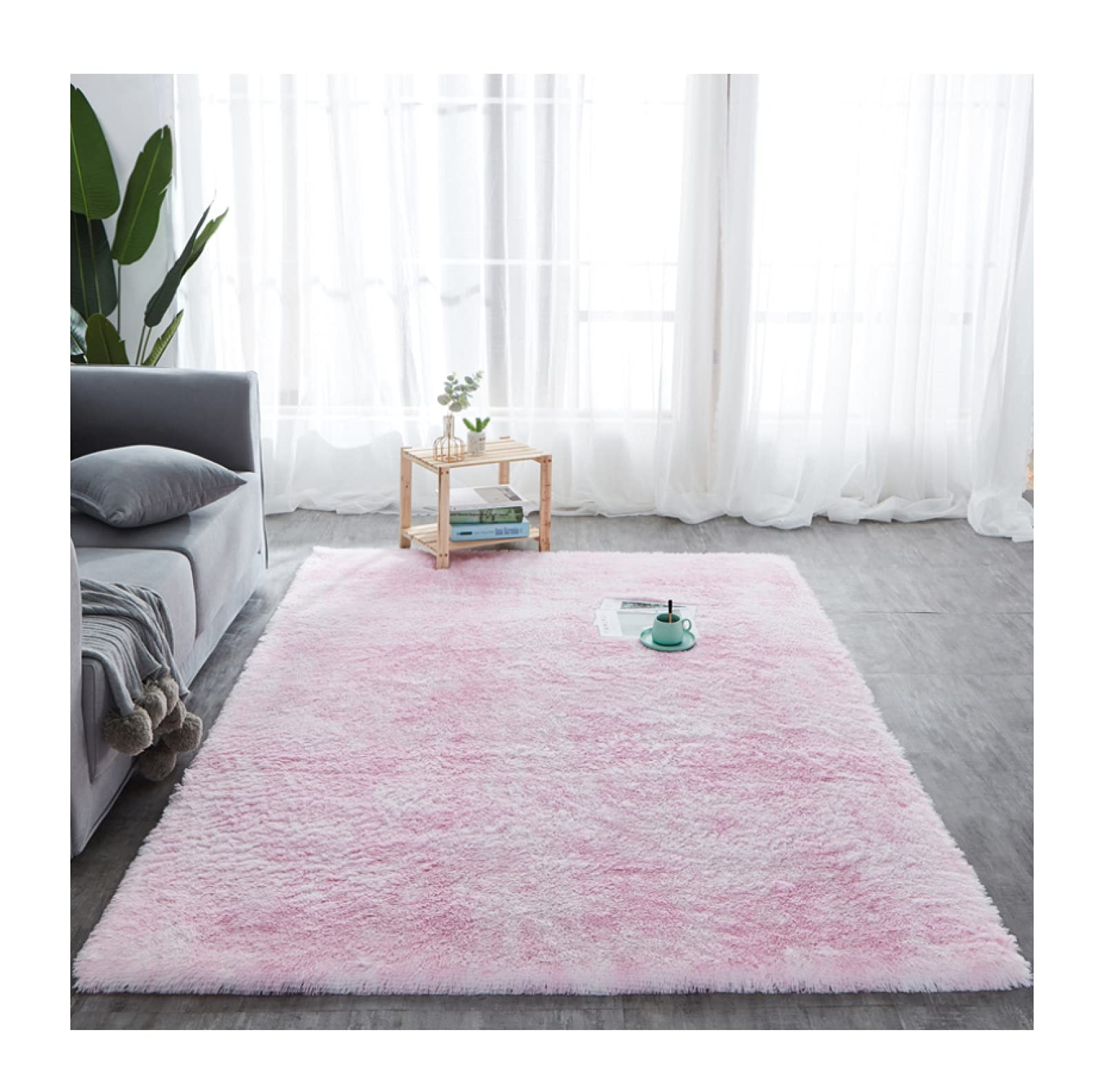 Luxury Soft Faux Fur Shaggy Fluffy Area Rug - Plush Shag Loomed Carpet for Living Room, Bedroom & Nursery - Abstract Home Decor Pink Rug 6.5x10ft (200x300cm) - Perfect for Cozy Winter Warmth and Modern Interior Design