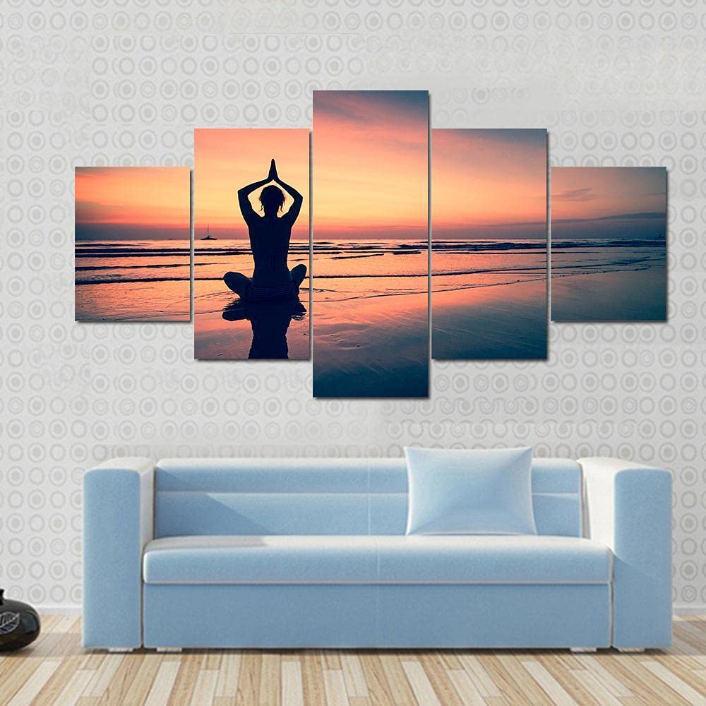 Yoga Silhouette Canvas Wall Art - Framed Beach Sunset Painting for Bathroom, Living Room, Bedroom & Kitchen Decor | Ready to Hang | Perfect for Meditation Spaces & Coastal Home Décor