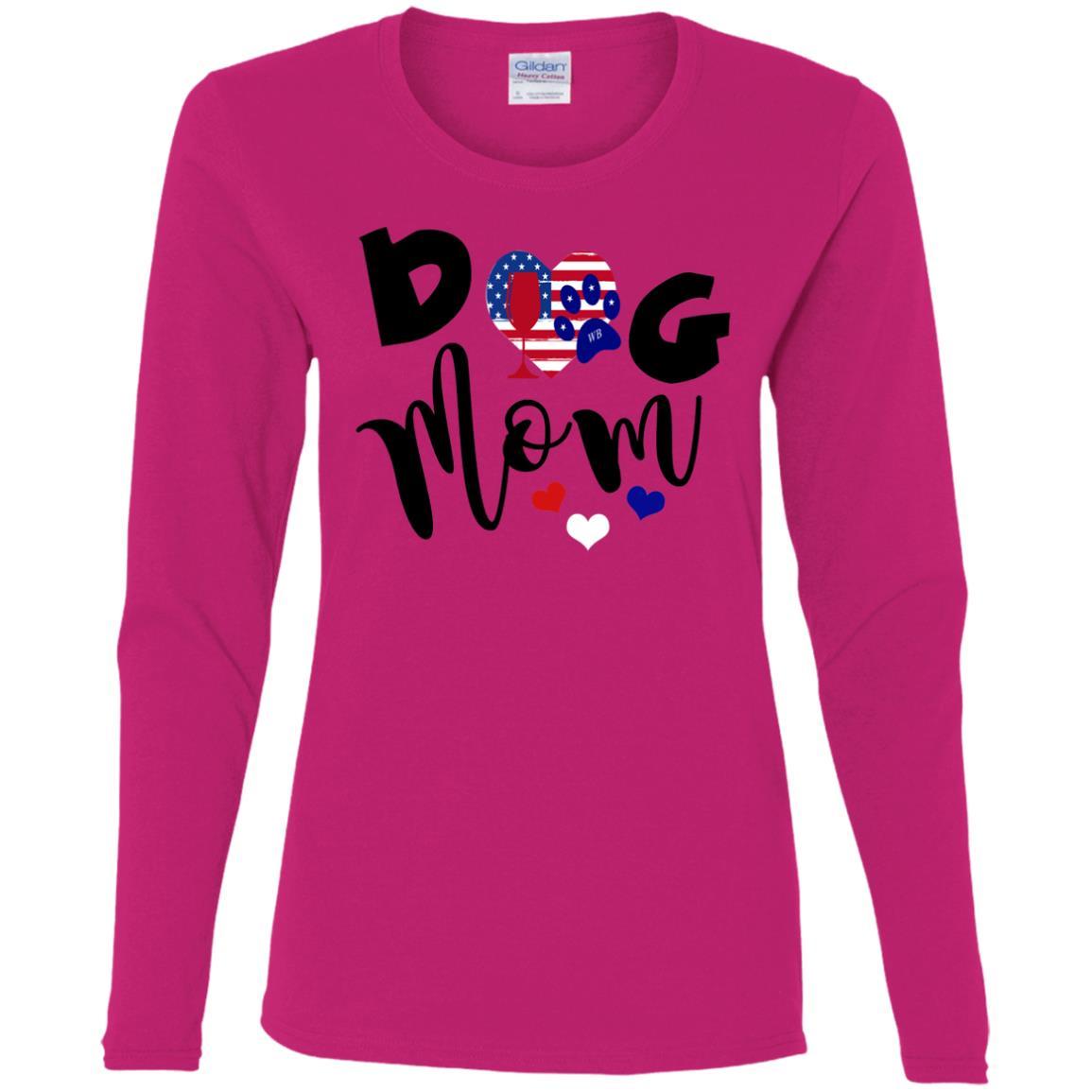 American Dog Mom Cotton Long Sleeve T-Shirt for Women - Comfortable Casual Wear for Dog Lovers | Perfect for Pet Owners, Dog Parks & Everyday Outfits
