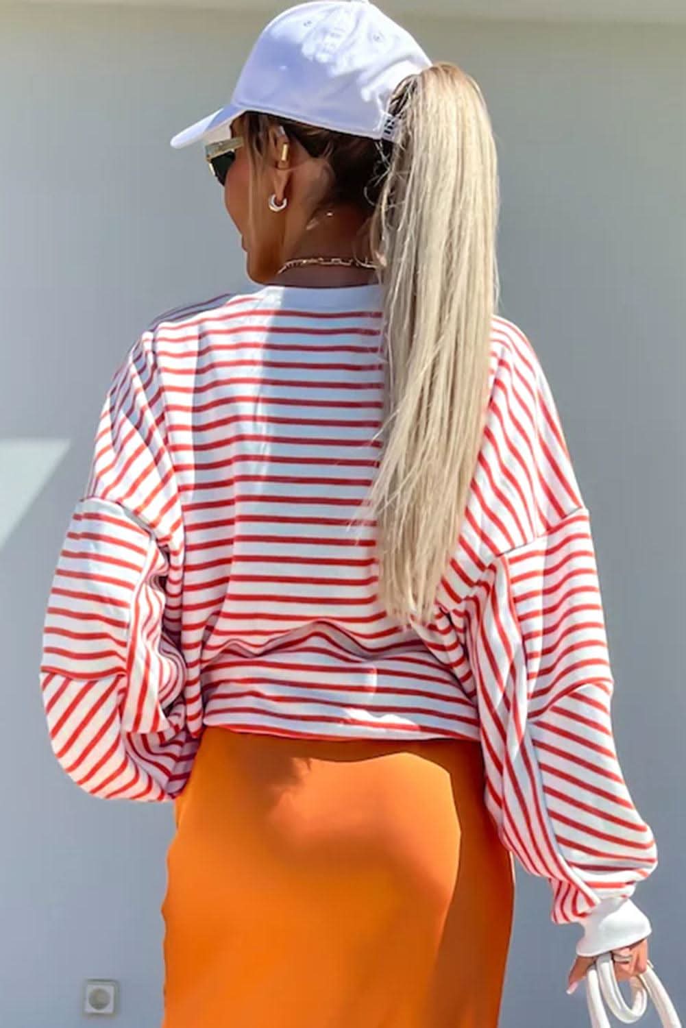 Stylish Orange Striped Oversized Sweatshirt for Women - Cozy & Trendy Pullover for Casual Wear, Loungewear & Street Style Fashion
