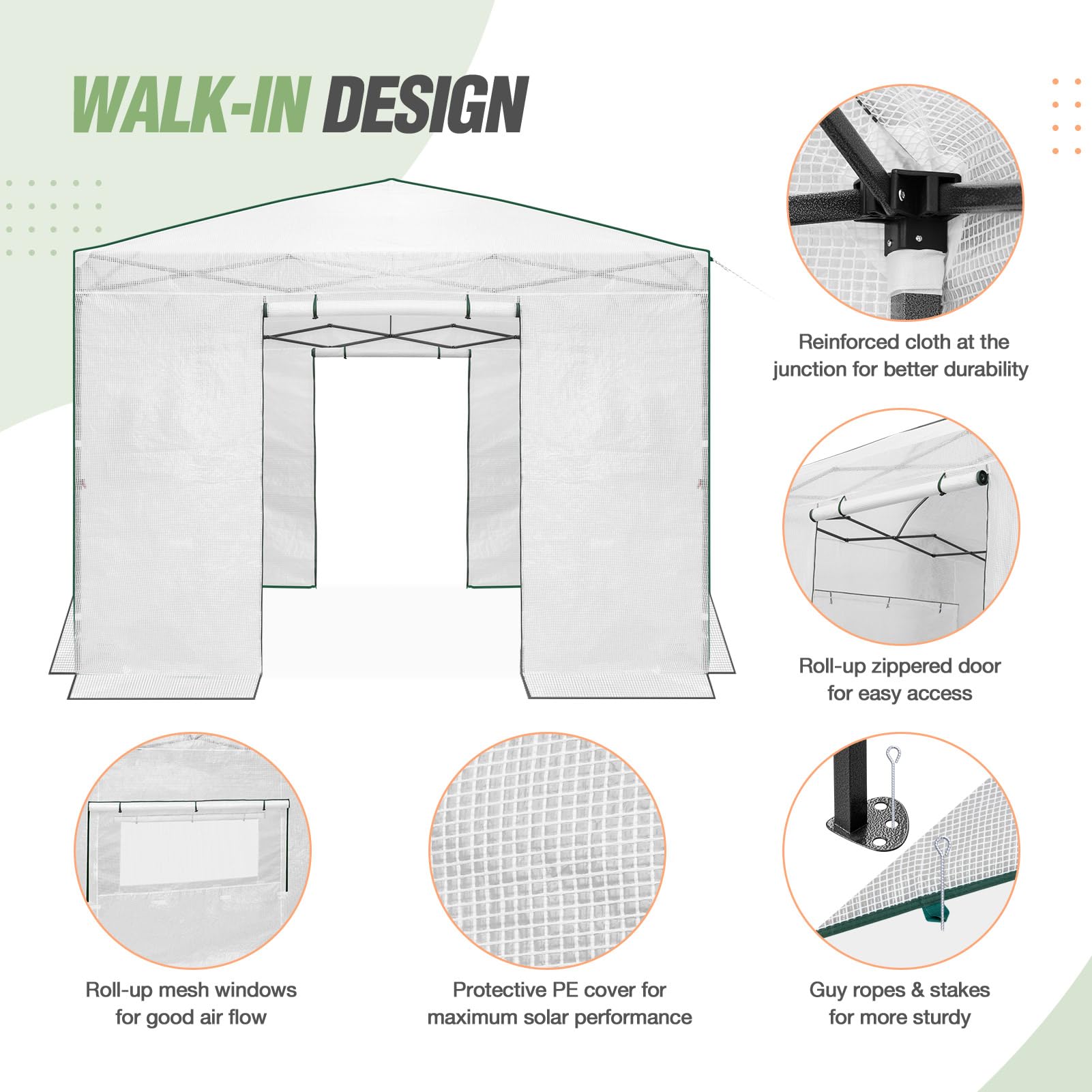 EAGLE PEAK 10x10 Portable Walk-in Greenhouse for Indoor Outdoor Gardening - Pop Up Plant Greenhouse with Zippered Doors & Windows, PE Cover in White - Perfect for Backyard, Patio & Home Garden Protection