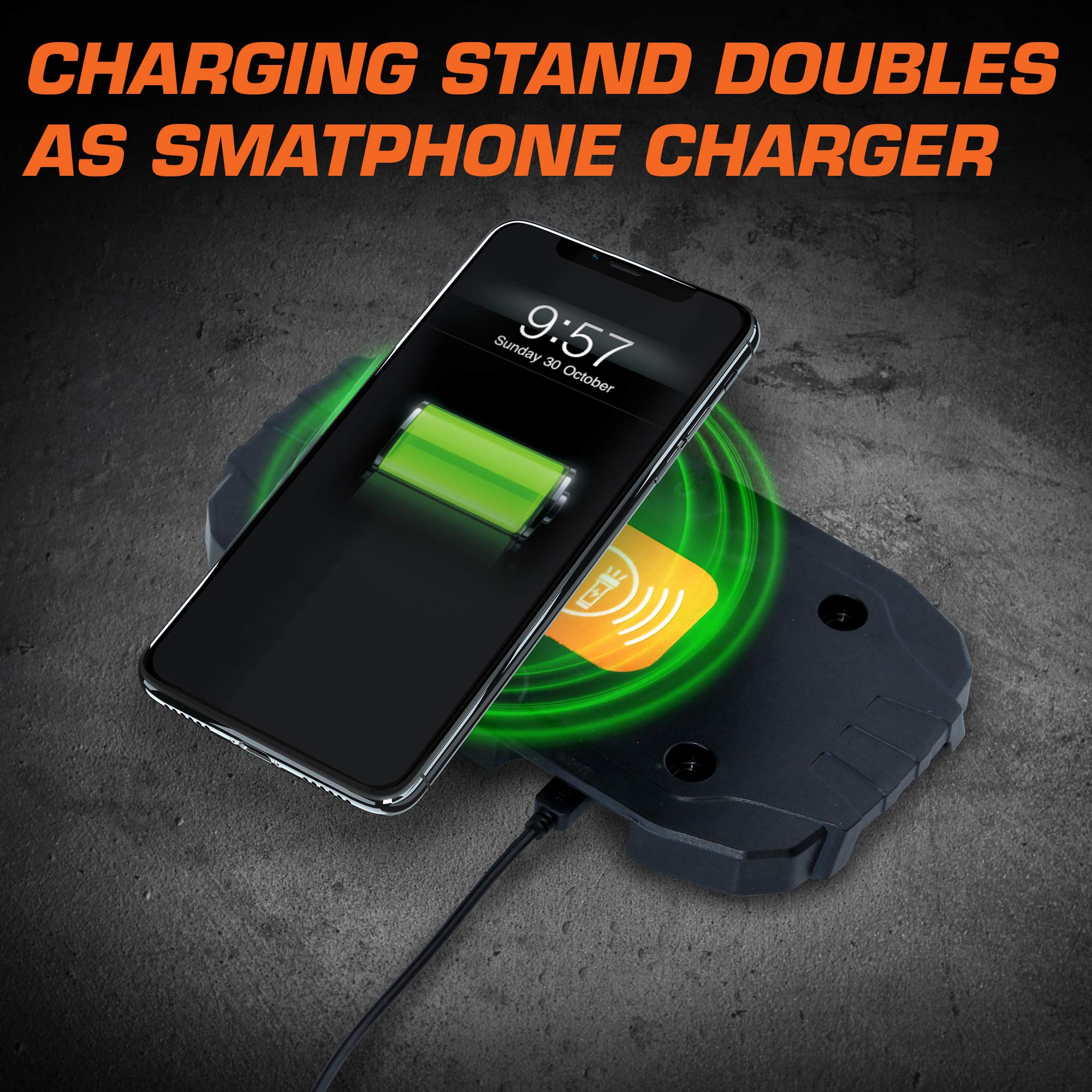 SP Tools Wireless Charging Work Light Flashlight - Bright LED Portable Task Light with USB Power Bank for Camping, Emergency, and Home Repairs