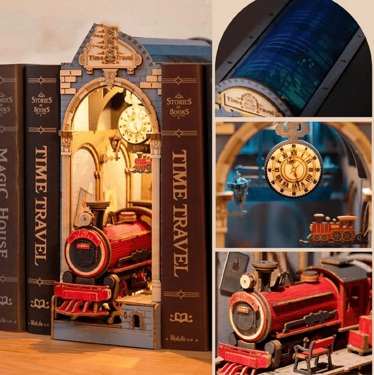 Rolife DIY Book Nook Kit - Wooden Decorative Bookends with LED Lights for Home & Office Decor | Miniature Dollhouse Model Building Kits | Perfect for Bookshelf Insert, Gift Giving & Creative Hobbyists