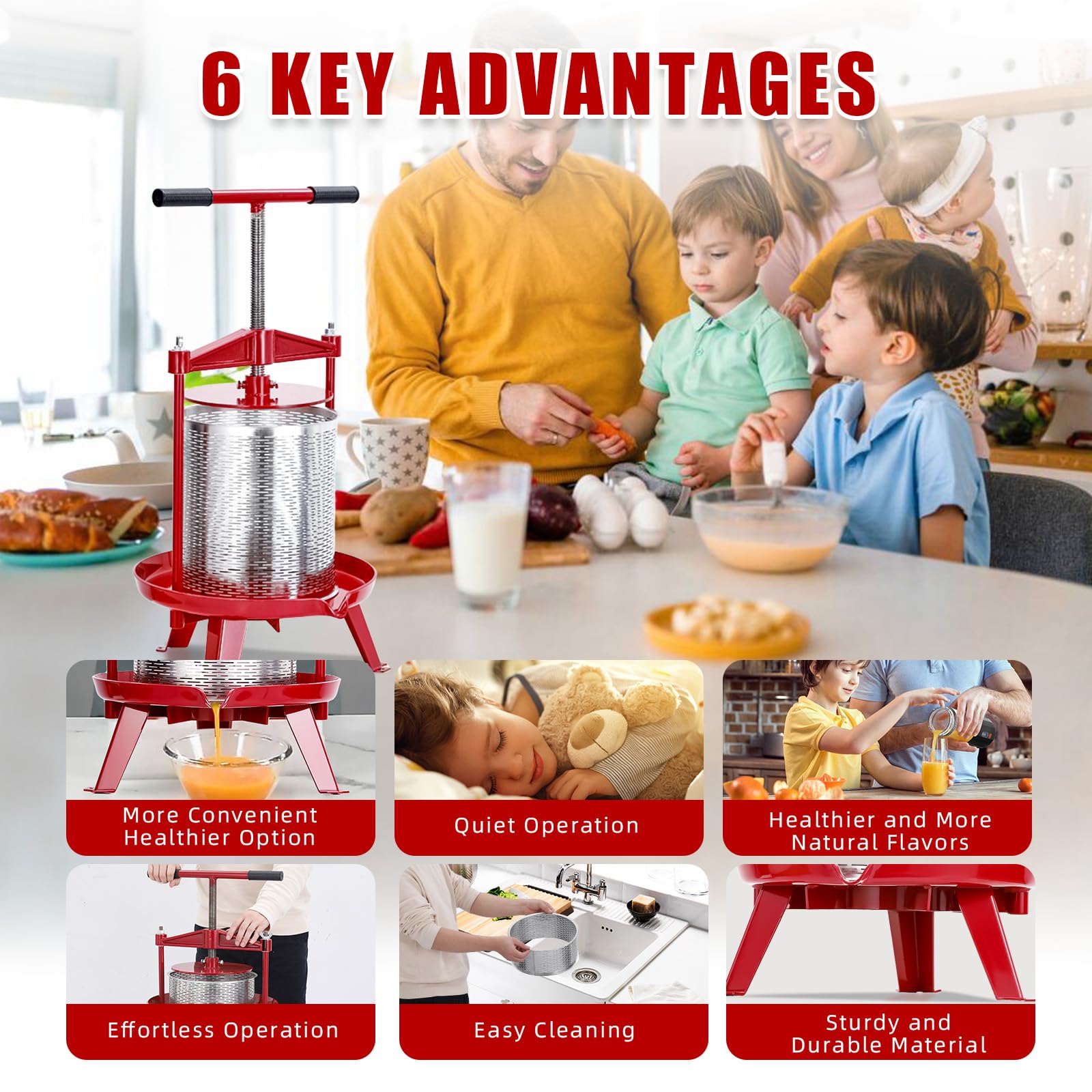 3.69 Gallon Stainless Steel Fruit Wine Press - Heavy Duty Manual Cider Press with T-Handle & Stable Tripod Base - Perfect for Home Brewing, Apple Cider Making, Grape Crushing - Great for Kitchen, Outdoor, Winemaking & DIY Beverage Production