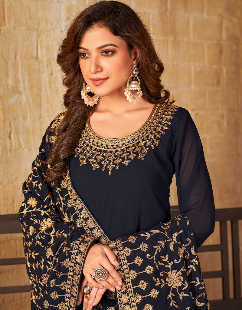Elegant Blue Faux Georgette Anarkali Dress for Women - Perfect for Weddings, Parties & Festive Occasions