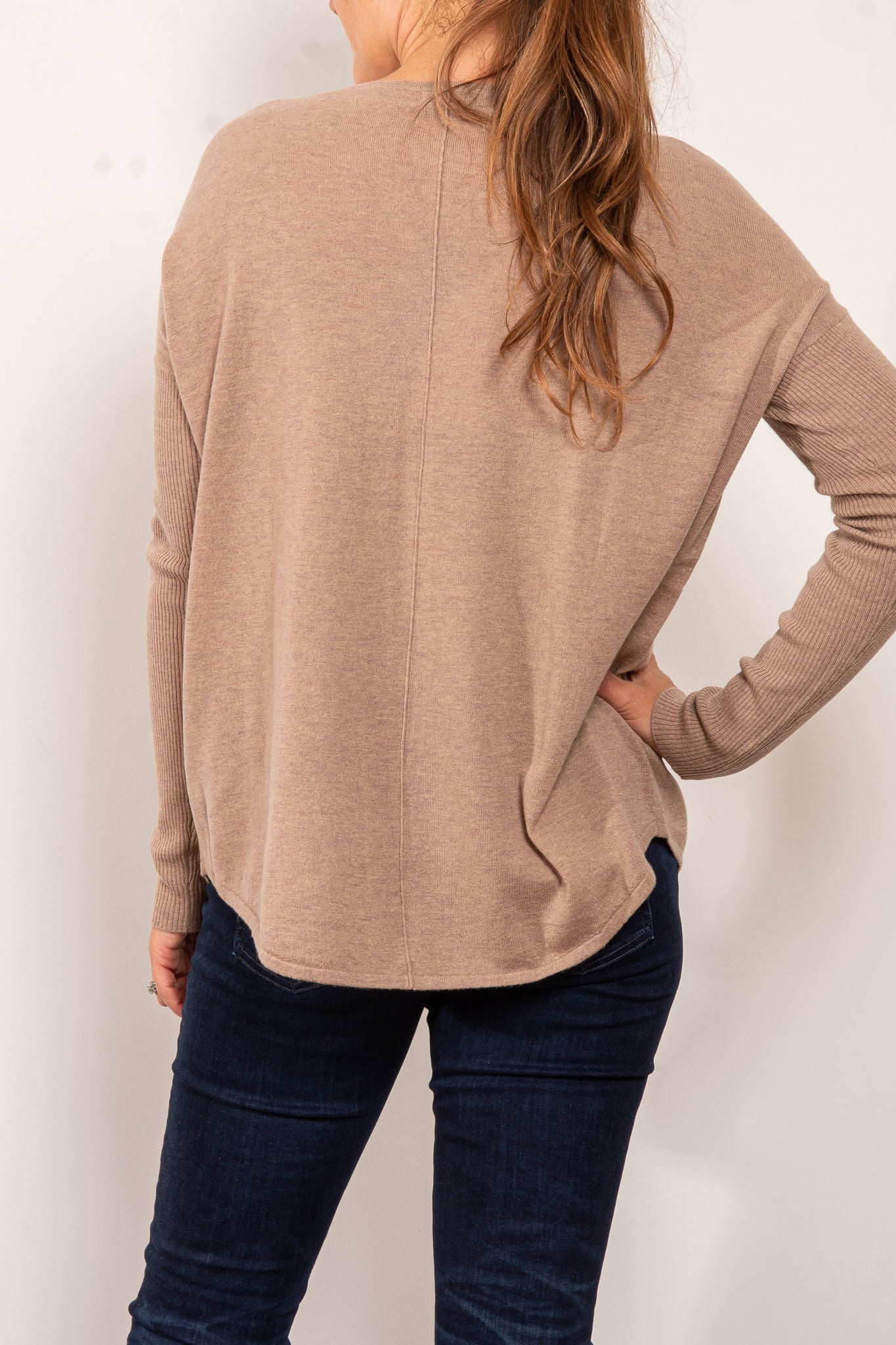 Bridge & Lord Curved Hem Crew Neck Sweater for Women - Soft Knit Pullover for Casual Wear & Office Outfits