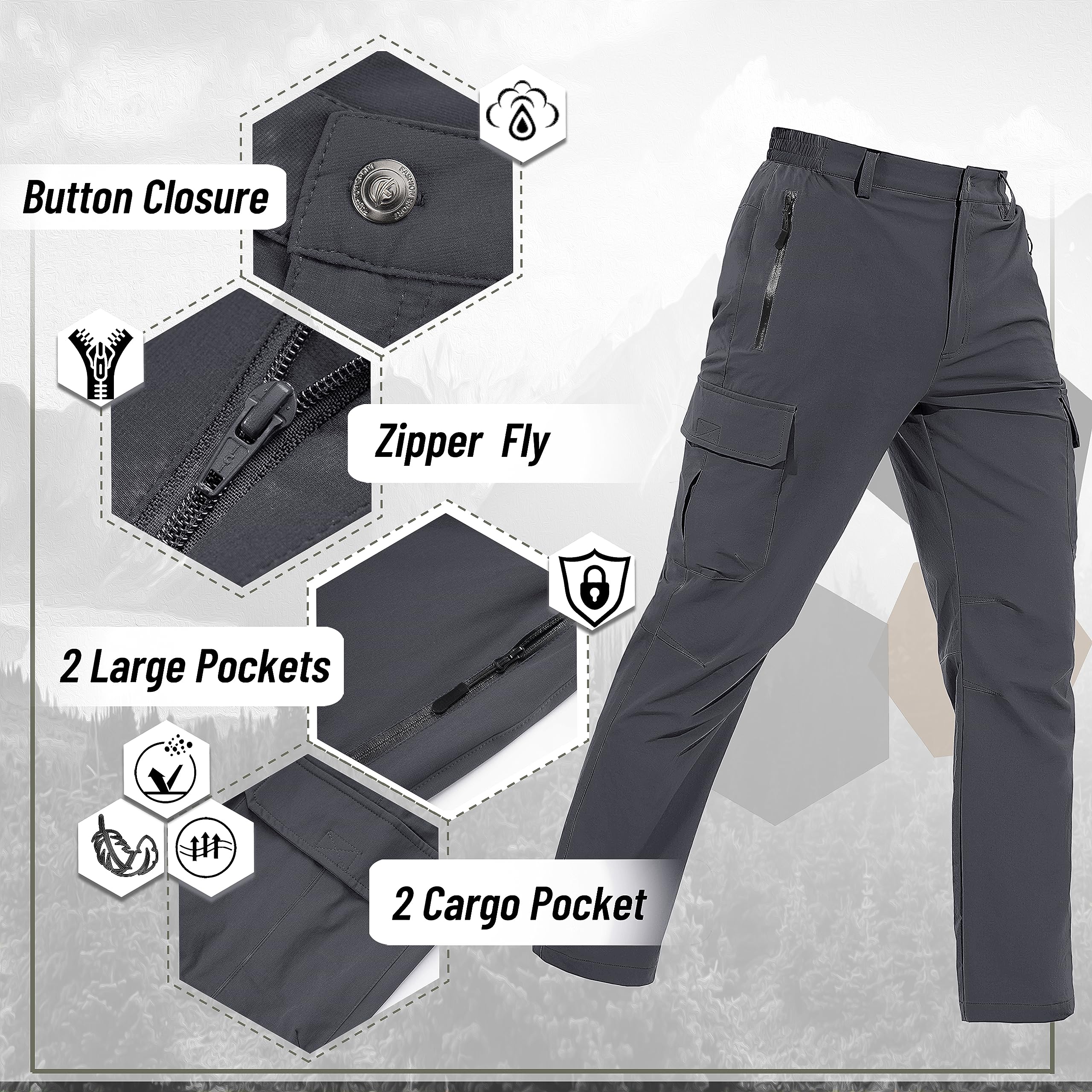 TACVASEN Men's Cargo Pants - 5 Pocket Water Resistant Lightweight Quick-Dry Ripstop Stretch Pants for Hiking, Work, Travel & Outdoor Adventures | Perfect for Camping, Climbing and Daily Wear