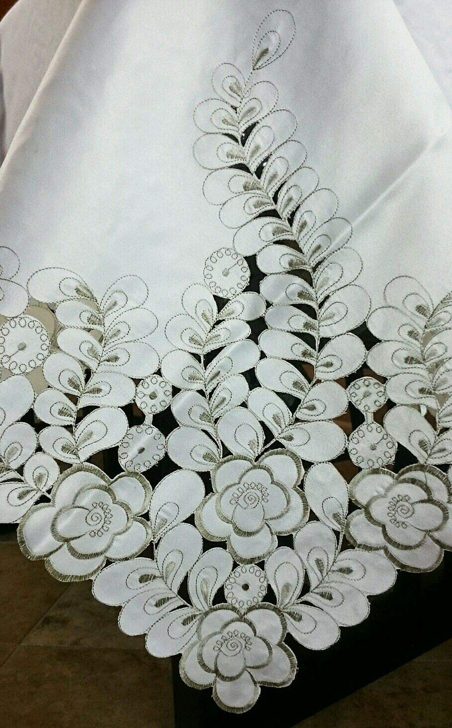 Elegant Embroidered Peacock Cutwork Tablecloth 72x108 Inch - Washable Linen Table Cover for Dining Table, Buffet, Parties & Special Occasions | Perfect for Weddings, Banquets & Holiday Decor