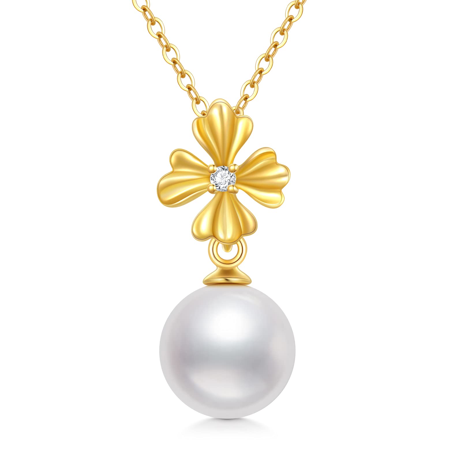 14k Real Gold Rose Flower Pendant Freshwater Cultured Pearl Necklace for Women - Elegant Birthday, Anniversary & Mother's Day Jewelry Gift for Mom, Wife, Girlfriend | Perfect for Weddings, Parties & Special Occasions