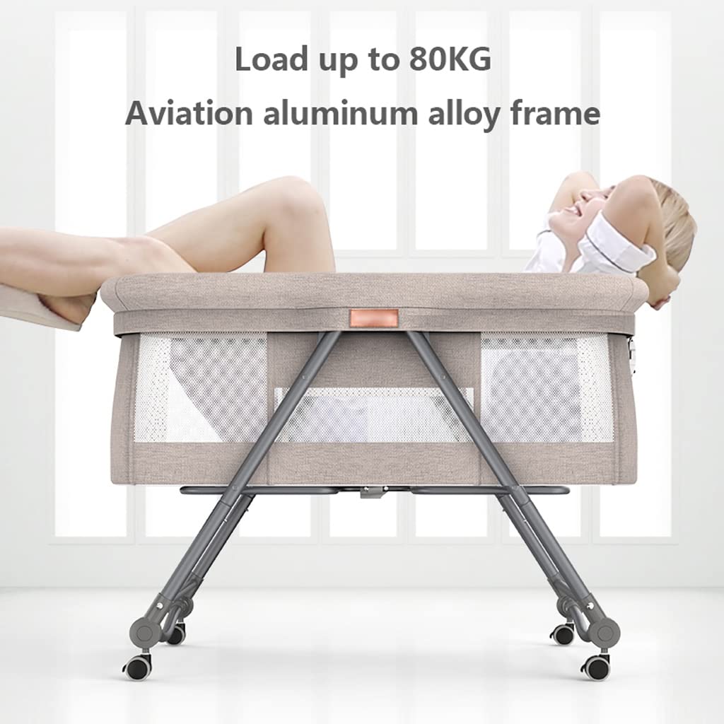 Portable Toddler Bed with Storage Basket & Wheels - Foldable Co-Sleeper Crib Bassinet with Aviation Aluminum Alloy Frame, Lift & Cradle Function, Green | Perfect for Nursery, Travel & Small Spaces