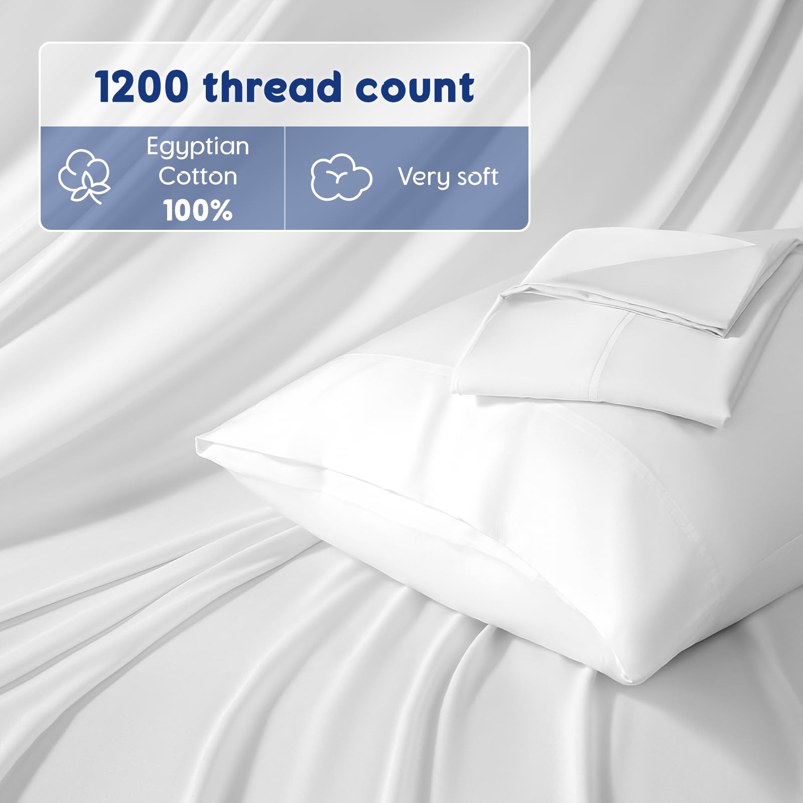 Premium 100% Egyptian Cotton Sheets Set - 1200 Thread Count King Size 4-Piece (Fits Up to 16
