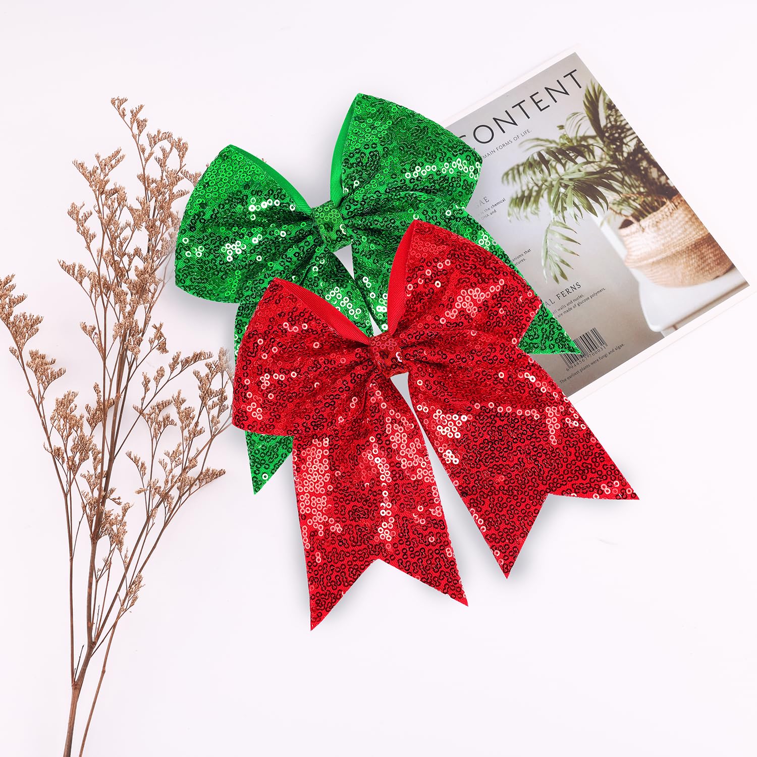 7 Inch Large Jumbo Glitter Cheer Bow Clip - Sequin Hair Bow with Tails for Girls & Teens - Perfect for Softball, Cheerleading Outfits & Uniforms (Red) - Great for Competitions, Games & School Spirit Events