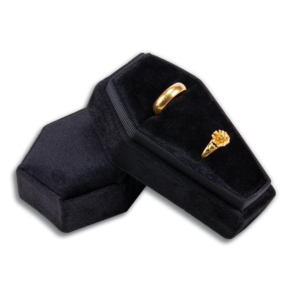 1Pcs Velvet Coffin Ring Box - Gothic Jewelry Display Case Holder for Rings, Necklaces, Earrings - Perfect for Wedding Decor, Halloween Keepsake & Gothic Home Decor