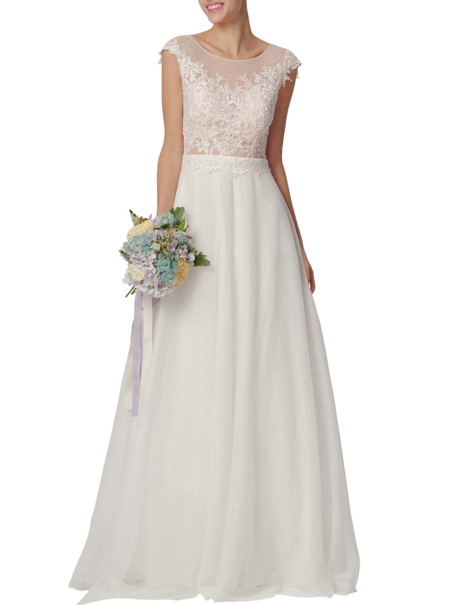 Elegant 2021 A-Line Lace Wedding Dress with Long Train | Bridal Gown for Bride | Perfect for Church Ceremony, Beach Weddings & Formal Receptions