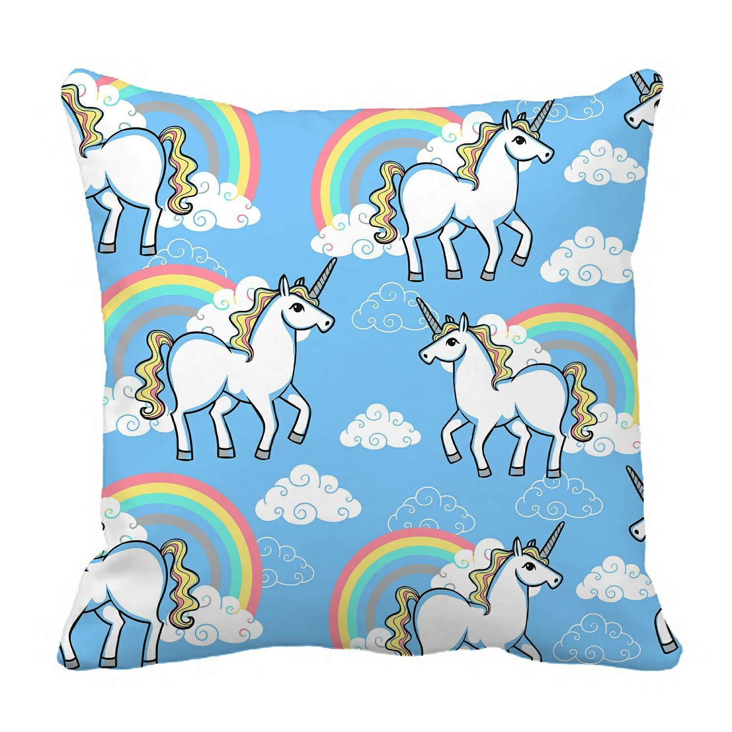 ABPHQTO Cartoon Doodle Unicorn Rainbow Clouds Pillow Cover - 20x20 Inch Decorative Cushion Case for Bed, Sofa & Home Decor - Soft & Durable Pillow Protector with Double-Sided Design