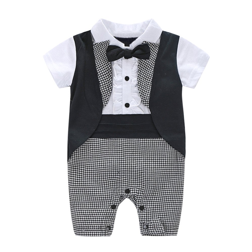 Baby Boy Bodysuit with Bowtie & Plaid Swallowtail - Gentleman Romper Jumpsuit for Toddlers | Christmas Outfit & Special Occasion Wear