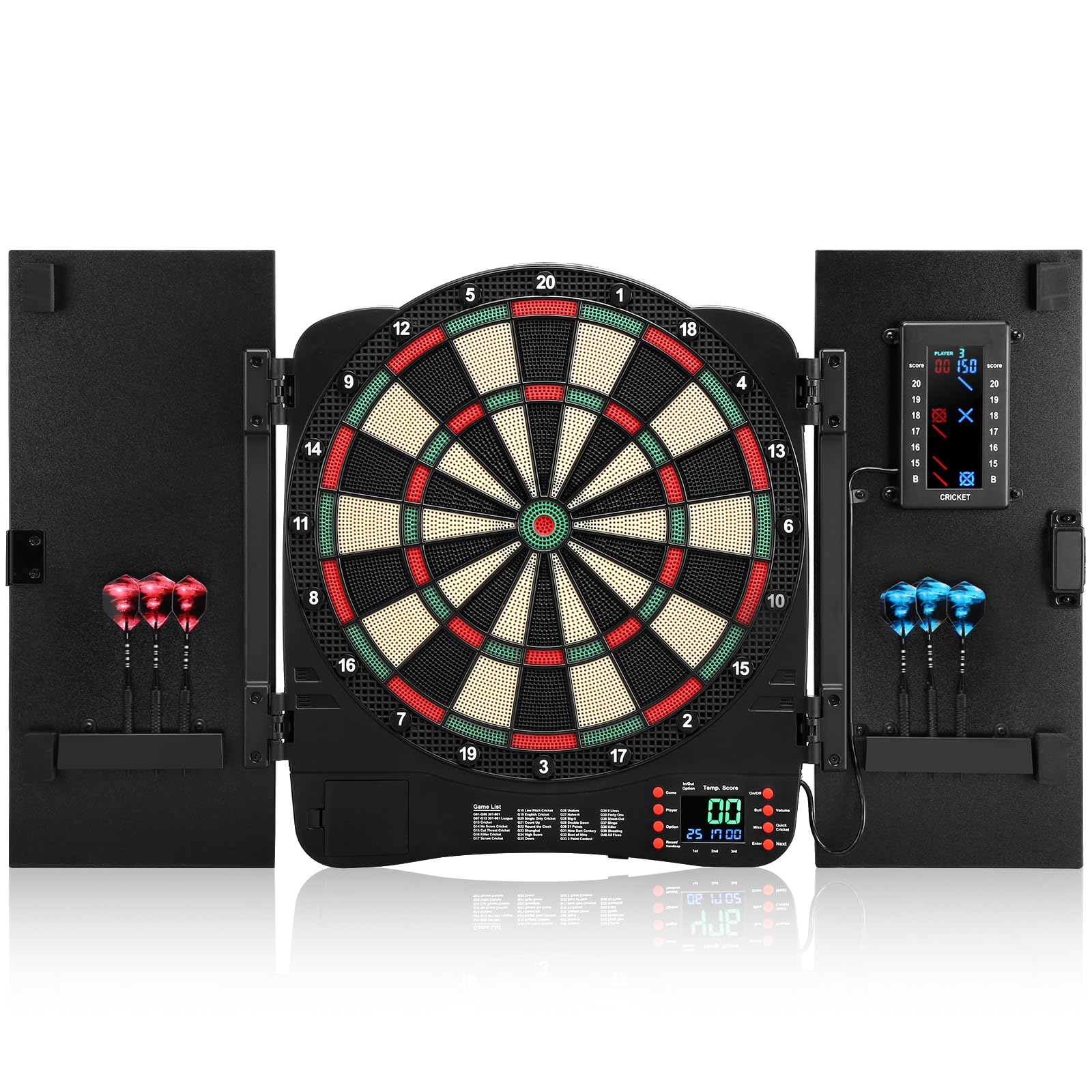 Electronic Dartboard Cabinet - Digital Soft Tip Dart Board Set with LED Scoreboard, 40 Games & 420 Variants, Includes 6 Darts & 100 Tips - Perfect for Home Game Rooms, Bars, and Family Entertainment