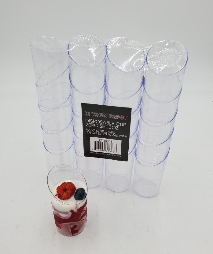 3OZ Clear Plastic Dessert Cups - 20 Count - Perfect for Parfaits, Pudding, Ice Cream & Party Serving - BPA Free Disposable Mini Dessert Bowls