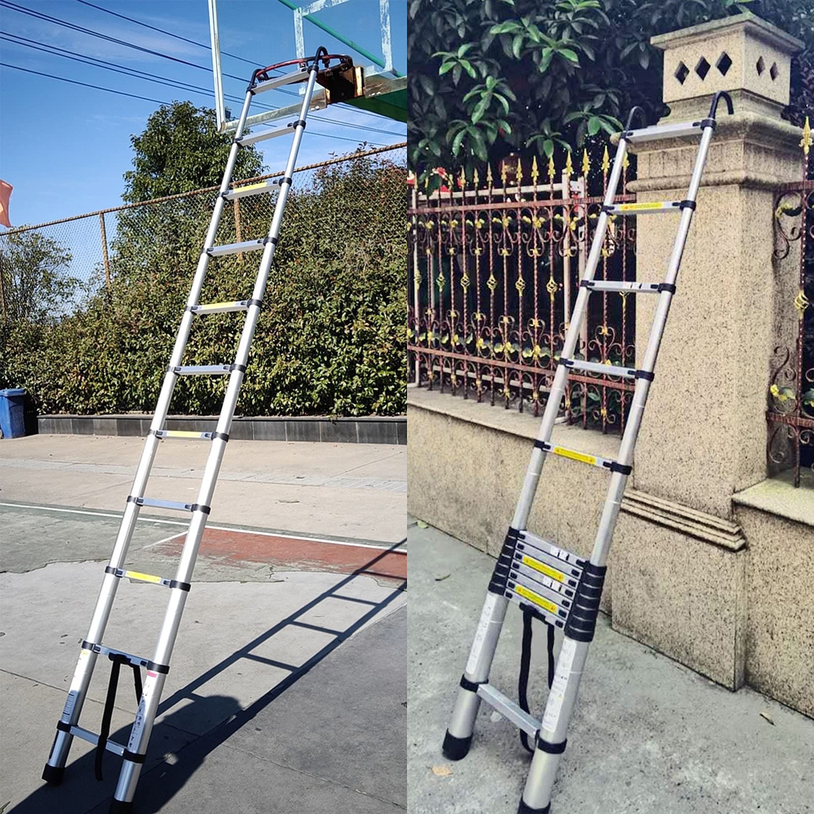 20.5FT Telescoping Ladder with Slow Down Safety Design - 300LBS Capacity, Anti-Slip Rungs & Lightweight Aluminum Construction - Spring Loaded Locking Mechanism, Adjustable Height for Easy Storage - Perfect for Home Roof Access, RV Maintenance, and Indoor/Outdoor Projects