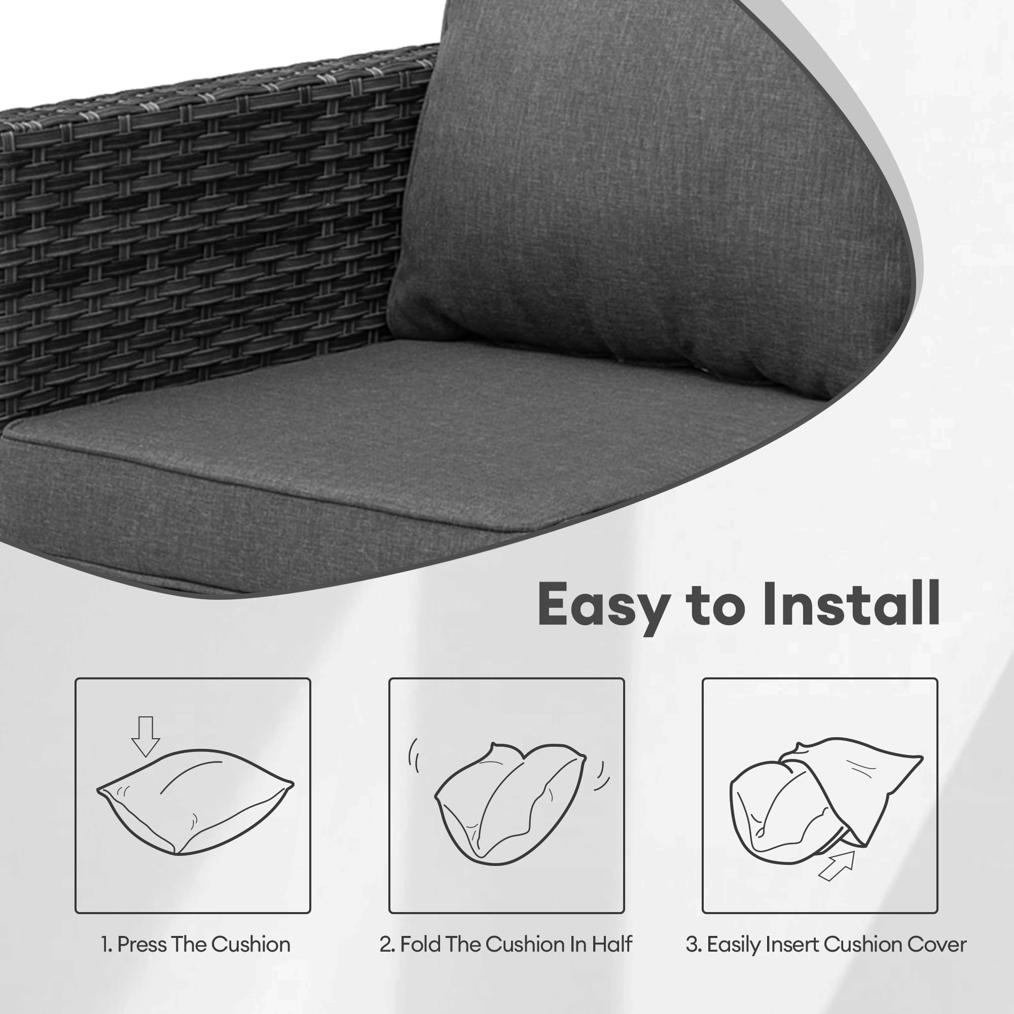 Waterproof Outdoor Patio Cushion Covers - 4 Pack Black Zippered Covers for Sofa, Chair, Loveseat & Garden Furniture | All-Weather Protection for Deck, Poolside & Backyard Seating