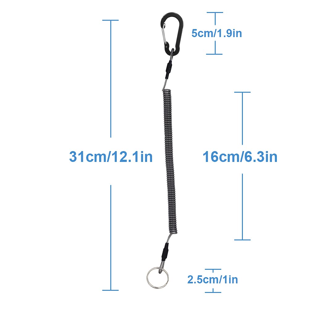 Stretchy Coiled Lanyards for Keys, Tools & Fishing Equipment - 4/6pcs Set (Black, Blue, Green, Red, Yellow, Silver) | Secure Kayak Gear, Pliers & Everyday Essentials | Perfect for Outdoor Activities, Work & Home Organization