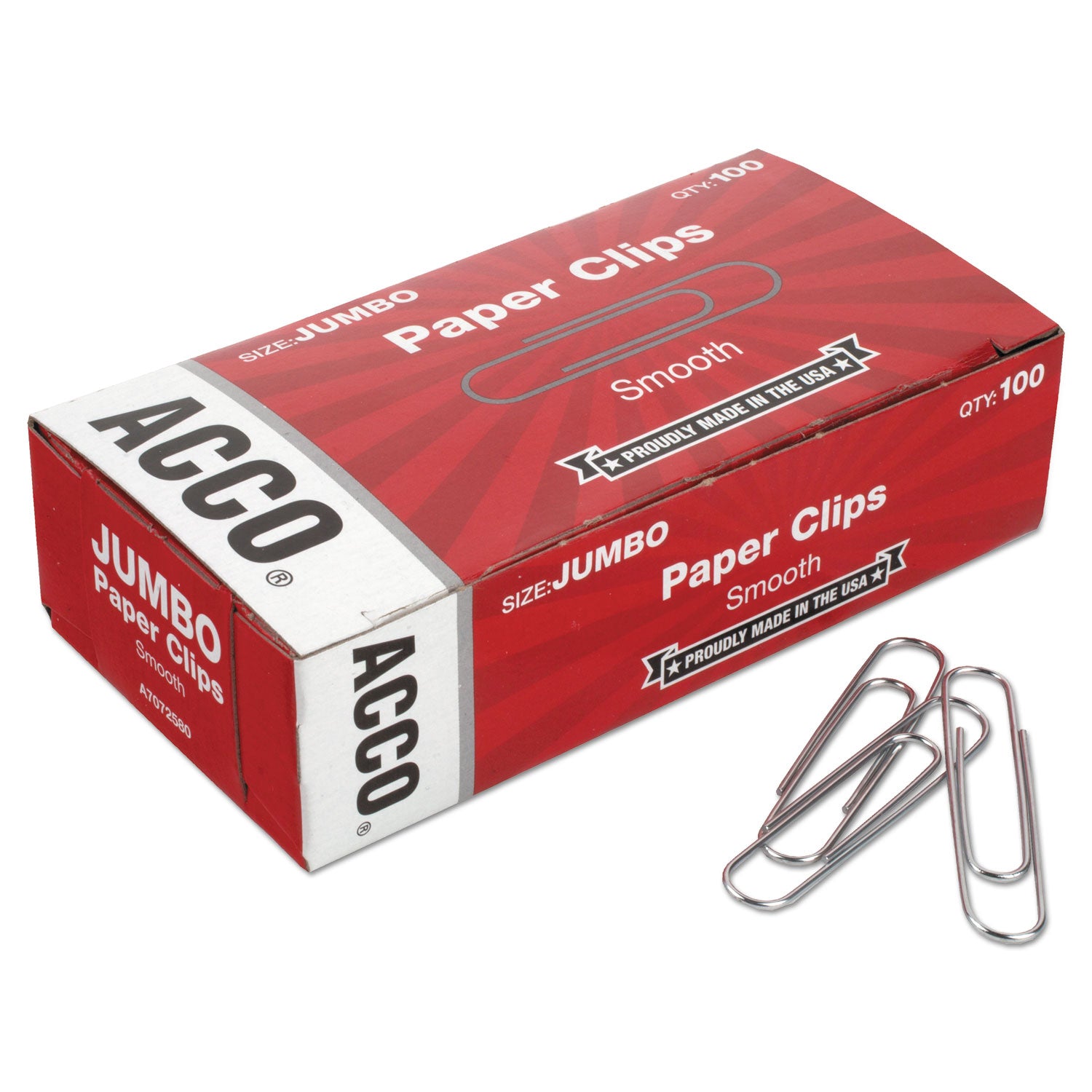 ACCO Jumbo Smooth Silver Paper Clips - 100 Clips per Box, 10 Boxes per Pack - Perfect for Office, School & Home Organization