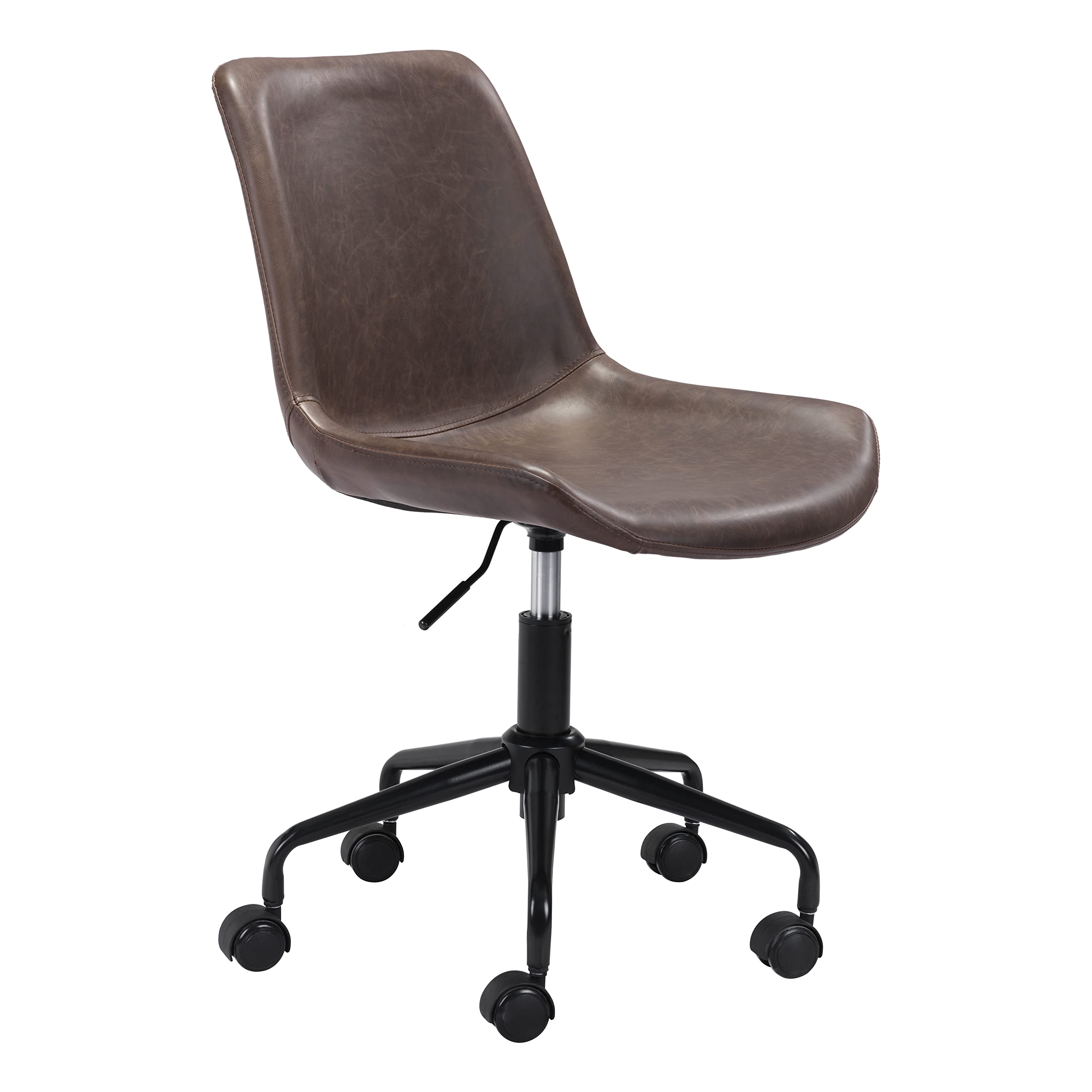 Zuo Byron Ergonomic Office Chair - Adjustable Height & Lumbar Support, Brown Leather Executive Chair for Home & Office Workspace, Comfortable Desk Chair for Long Hours Sitting