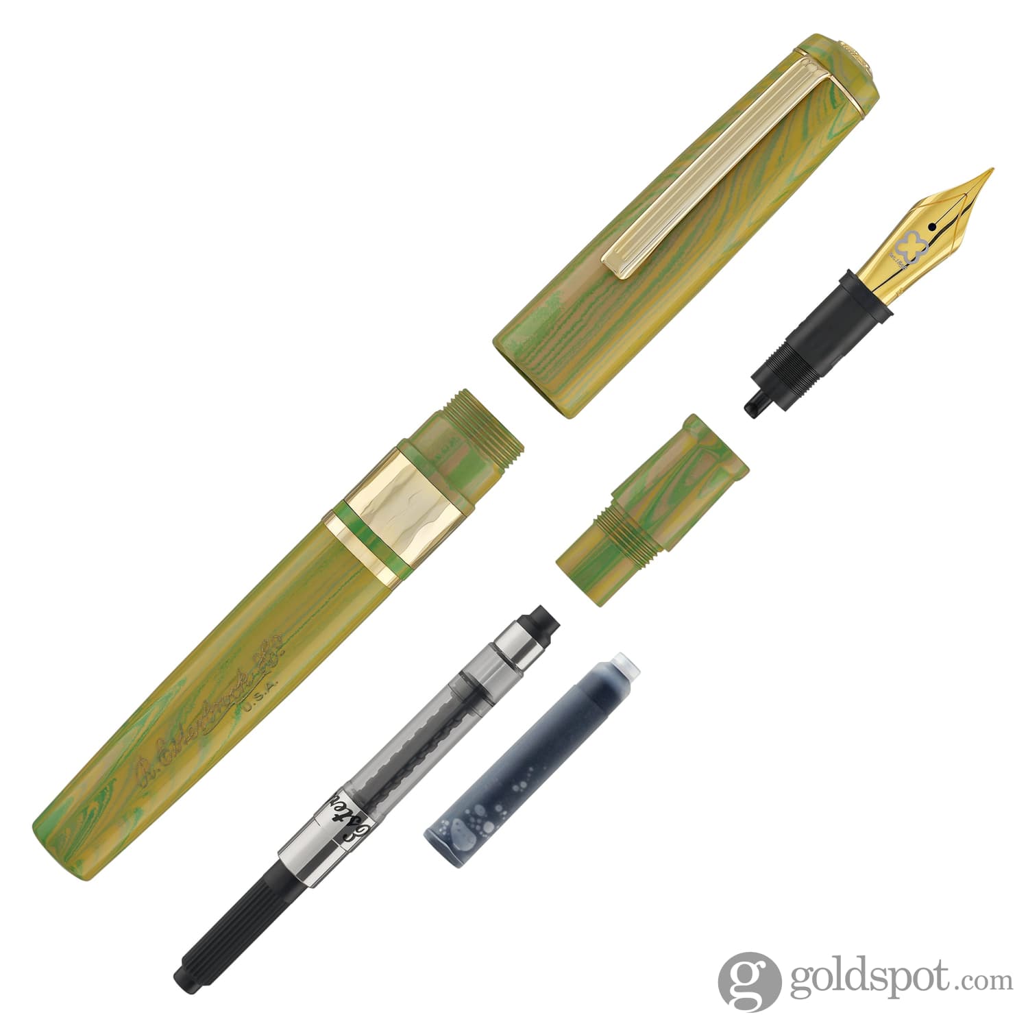 Esterbrook Model J Fountain Pen - Lotus Green Ebonite with Gold Trim | Vintage Writing Instrument for Calligraphy, Journaling & Collectors