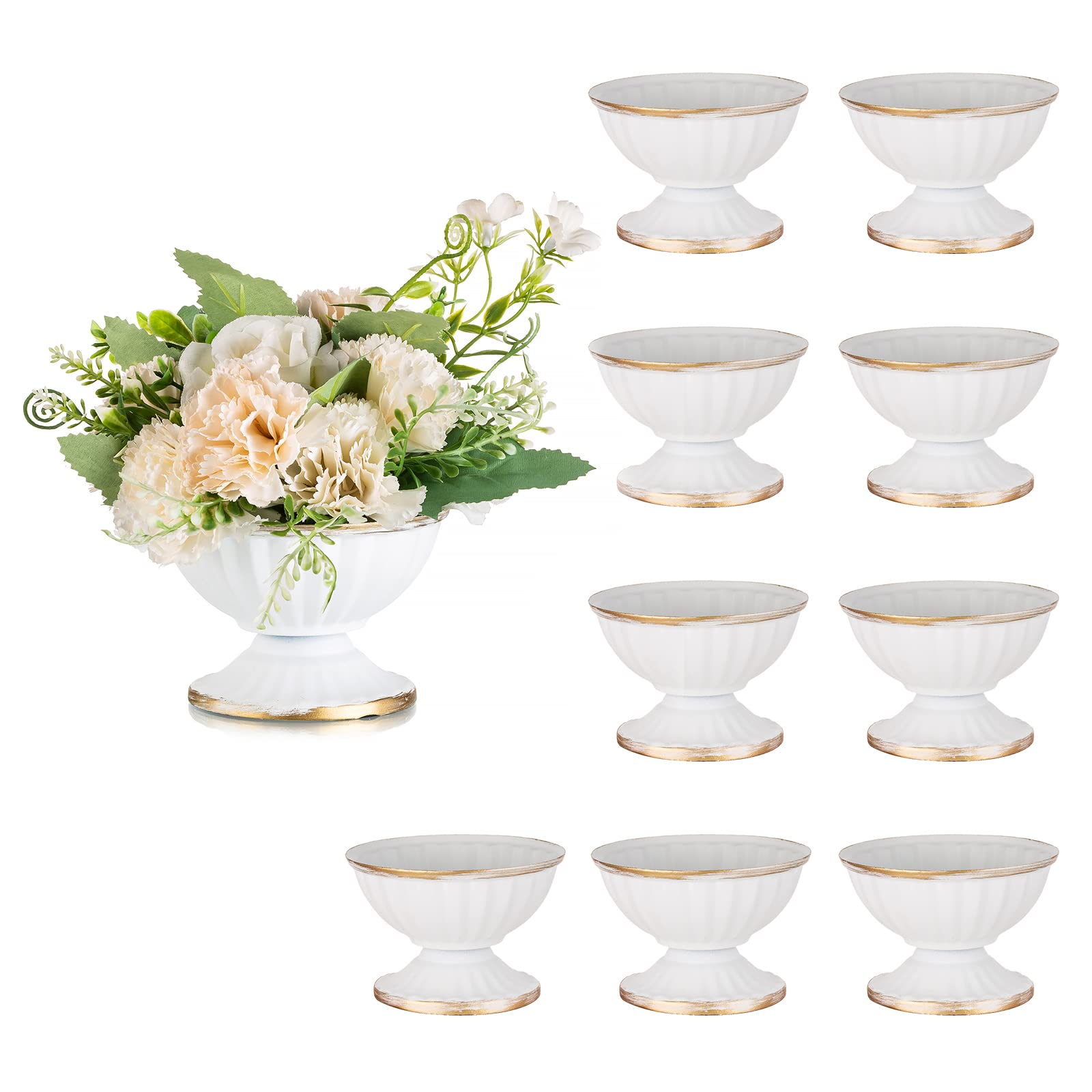 Mini White Flower Arrangements Pots - 10Pcs Metal Vase Urn Planter for Centerpiece Table Decor, Home Wedding Party Farmhouse Decor | Perfect for Indoor Decorations, Wedding Centerpieces, and Rustic Farmhouse Style