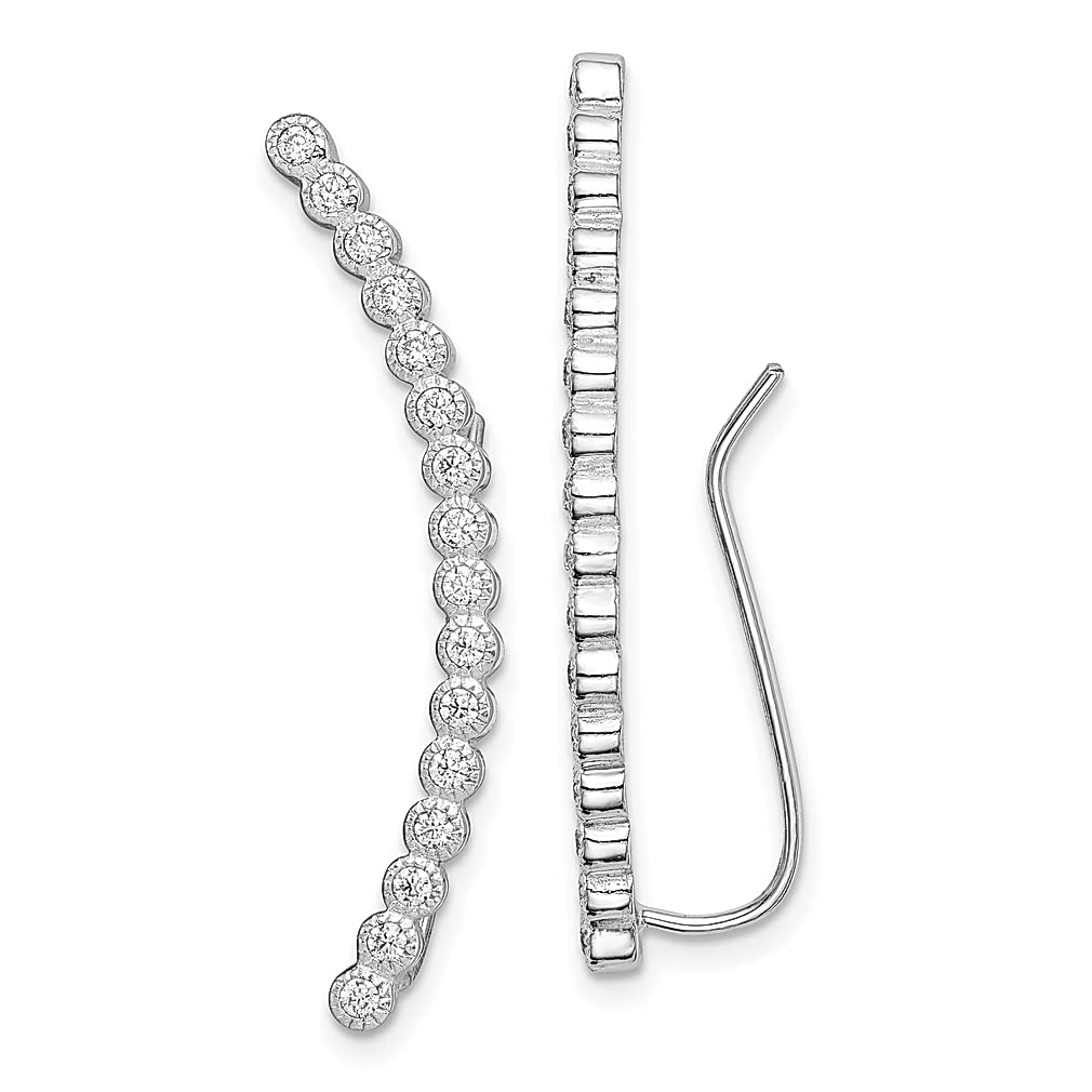 925 Sterling Silver 16 Stone Cubic Zirconia Cartilage Ear Climber Earrings for Women - Elegant Fine Jewelry Gift for Her - Perfect for Parties, Weddings & Special Occasions