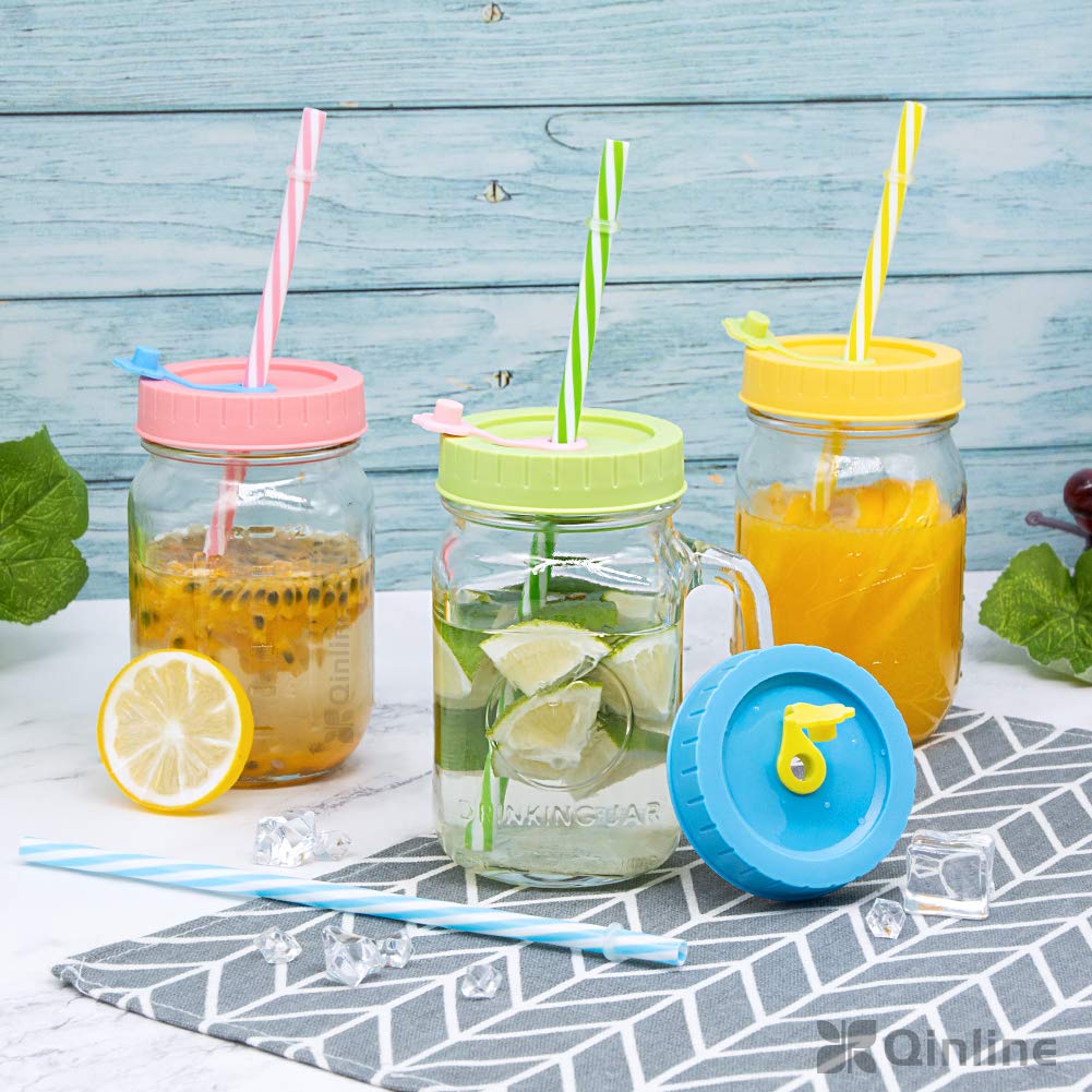 Rust-Proof BPA-Free Plastic Canning Lids with Straw Hole, Stoppers & Silicone Rings - 26 Pack Mason Jar Accessories for Drinking, Food Storage & Meal Prep - Includes Cleaning Brush for Easy Maintenance