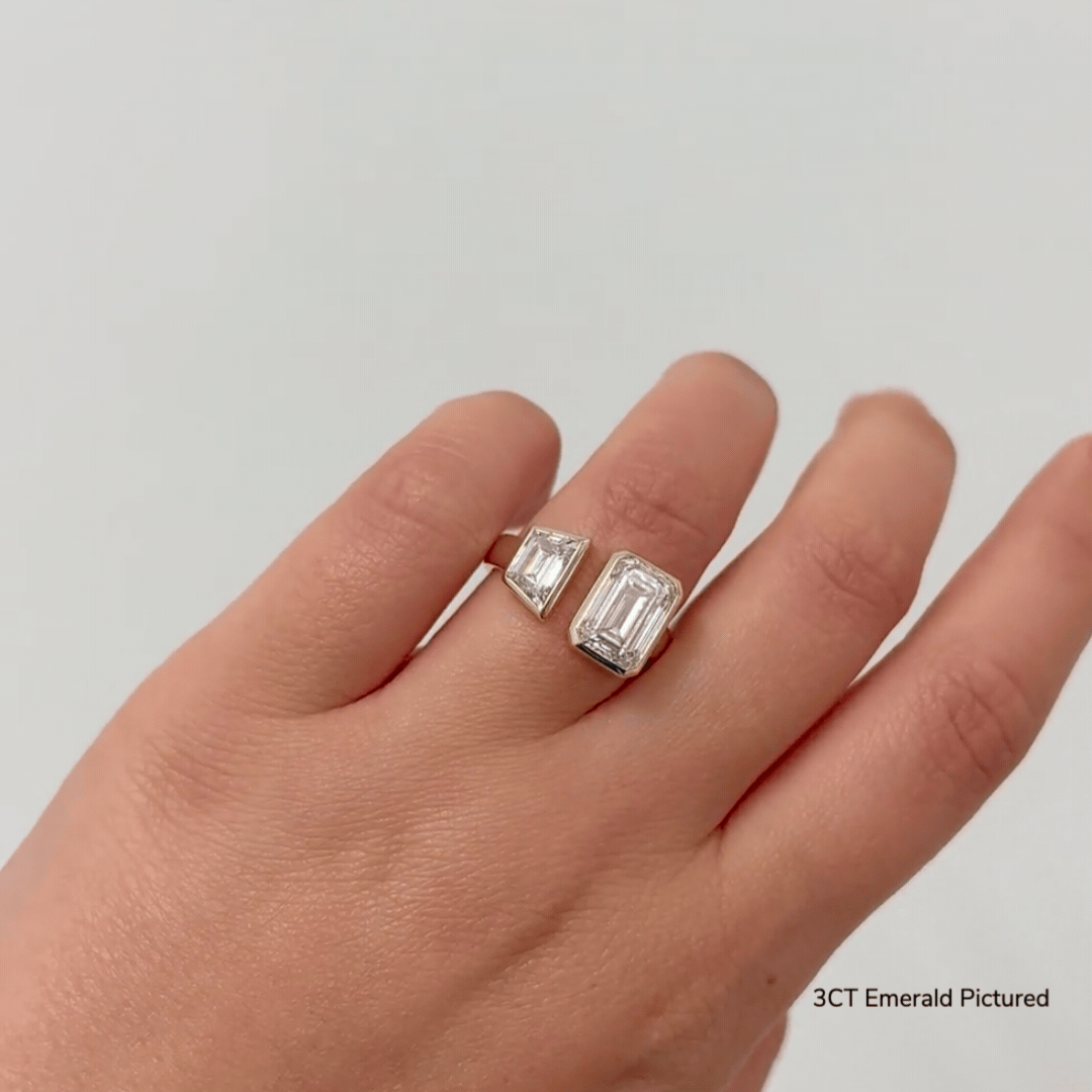 Bezel Set Emerald & Trapezoid Gap Ring - Elegant Stackable Dainty Ring for Women | Perfect for Everyday Wear, Special Occasions & Gift Giving