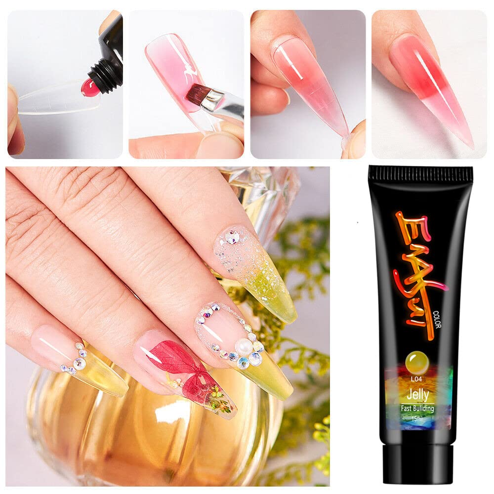 Professional Poly Nail Extension Gel Kit - Crystal Jelly Quick Extension Gel with Nail Brush, Base Coat, Top Coat & Slip Solution | Complete UV/LED Nail Art Enhancement Set for Salon & Home Manicures | Perfect for DIY Nail Extensions, French Tips & Gel Nail Designs