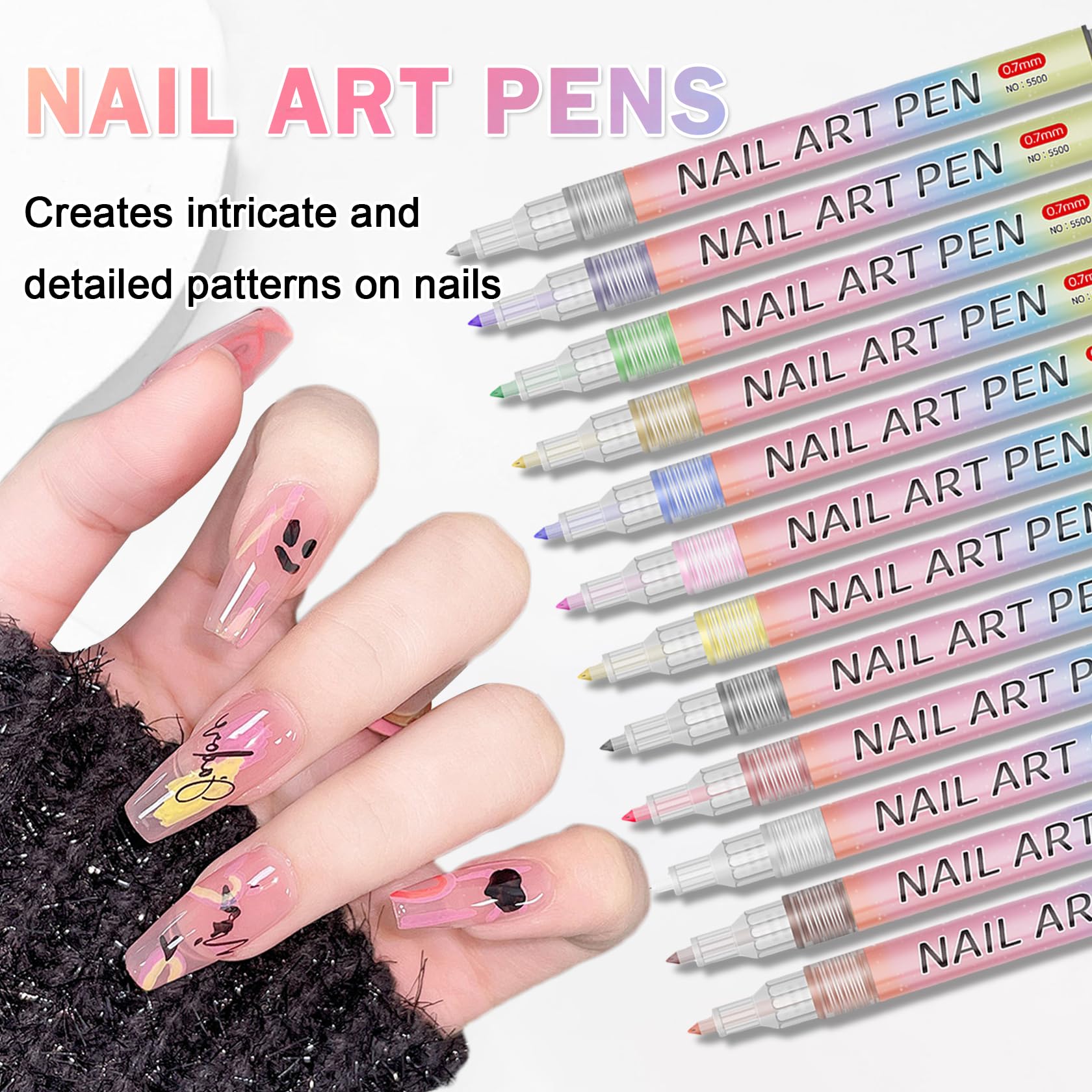 Professional 3D Nail Art Pen Set - 12 Color Acrylic Paint Nail Polish Pens for Drawing, Liner & Dotting - DIY Nail Design Kit for Salon, Home Manicure & Party Nail Art