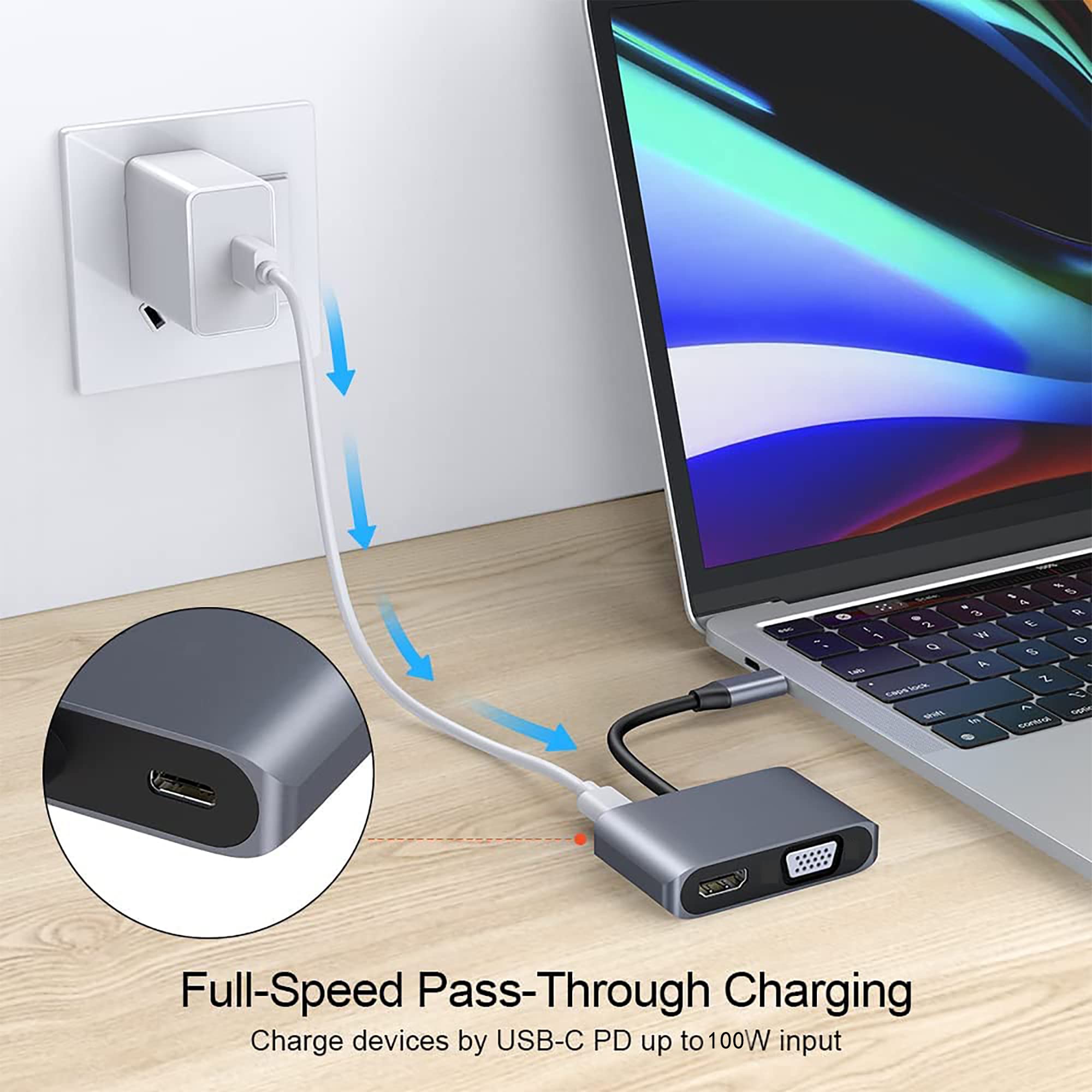 4K USB C to HDMI VGA Adapter - 4-in-1 Multiport Hub with USB 3.0 & 100W PD Charging - Compatible with MacBook Pro/Air, iPad Pro, Nintendo Switch, Dell XPS, Samsung & External Monitors - Perfect for Work, Gaming & Home Office Setup
