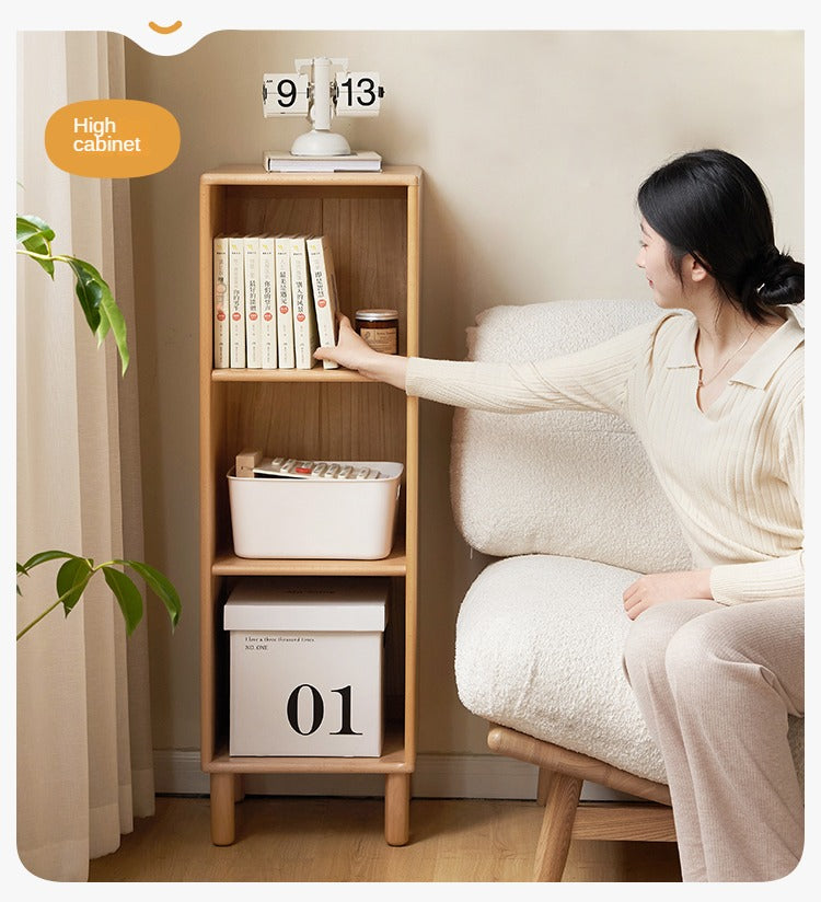 Solid Beech Wood Small Bookshelf Side Cabinet - Compact Storage for Books, Decor & Essentials in Living Room, Bedroom or Office
