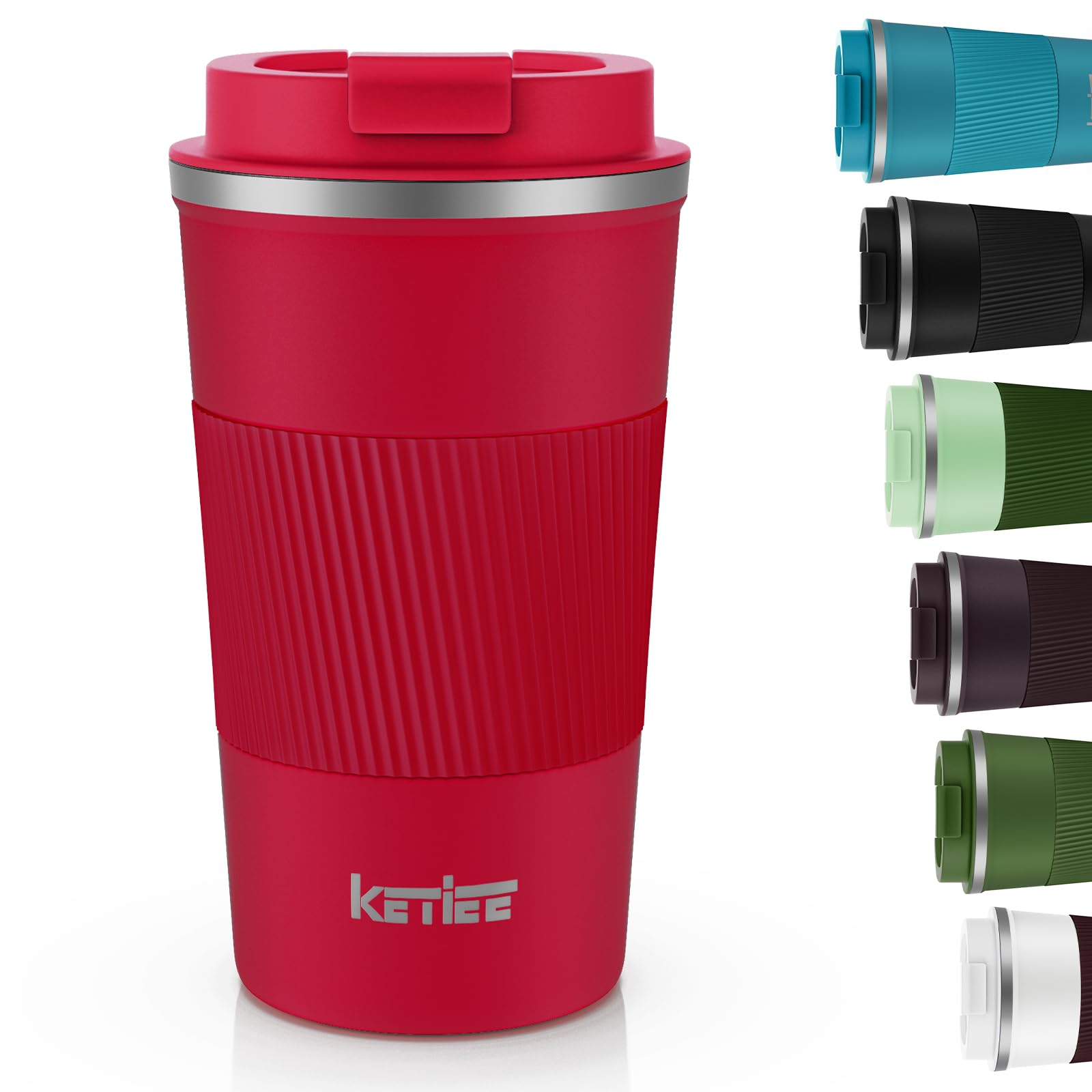 **KETIEE 12oz Vacuum Insulated Stainless Steel Travel Coffee Mug - Leakproof Lid, Double Wall Insulation for Hot & Cold Drinks, Reusable Tumbler for Coffee, Tea, or Smoothies - Perfect for Commuting, Office, or Outdoor Adventures (Red)**